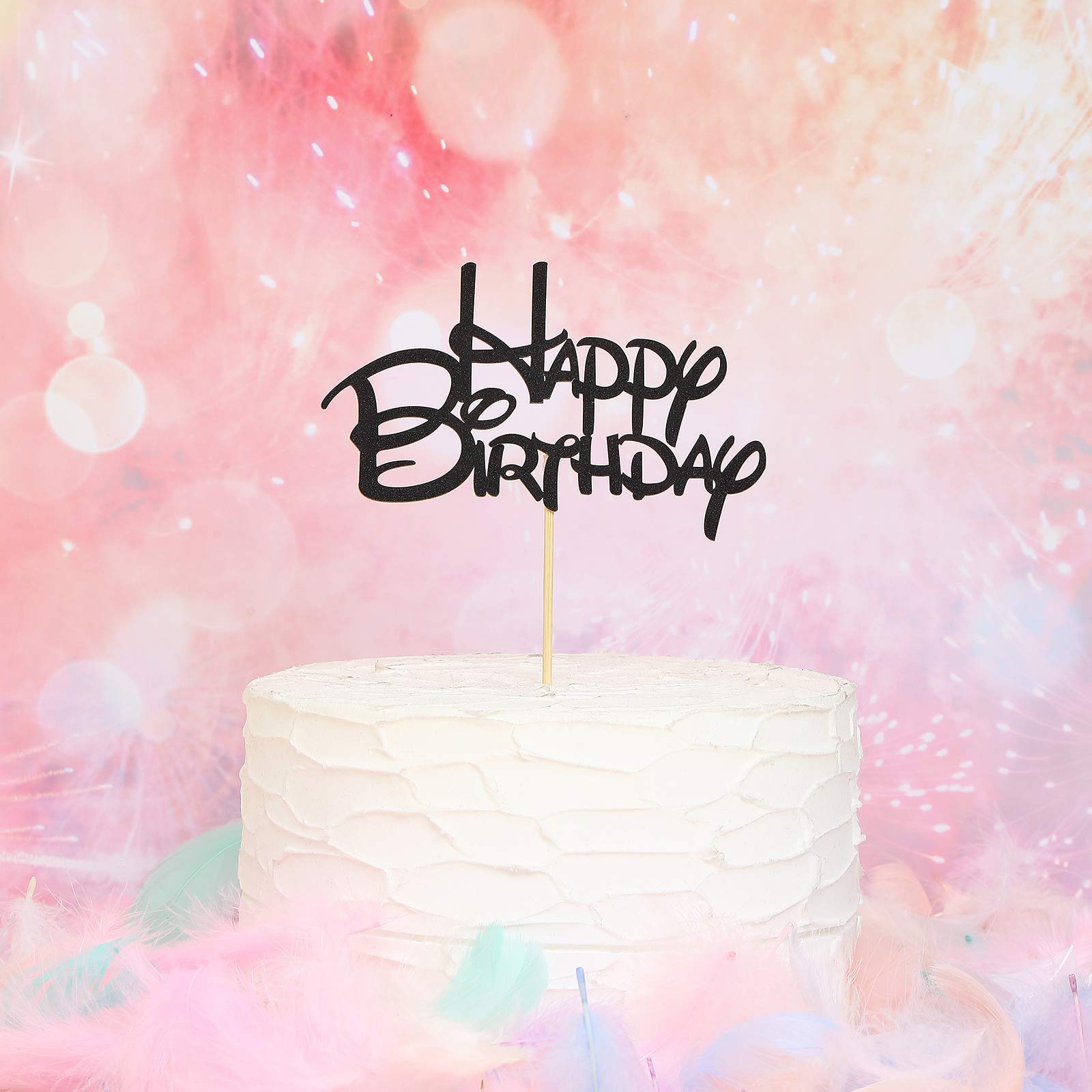 Black Glitter Happy Birthday Cake Topper - Premium Birthday Party Decoration Supplies for Cake Smash, Photo Booth Props & Black Paper Cake Topper Flags | Perfect for Birthday Parties, Baby Showers & Celebration Decorations