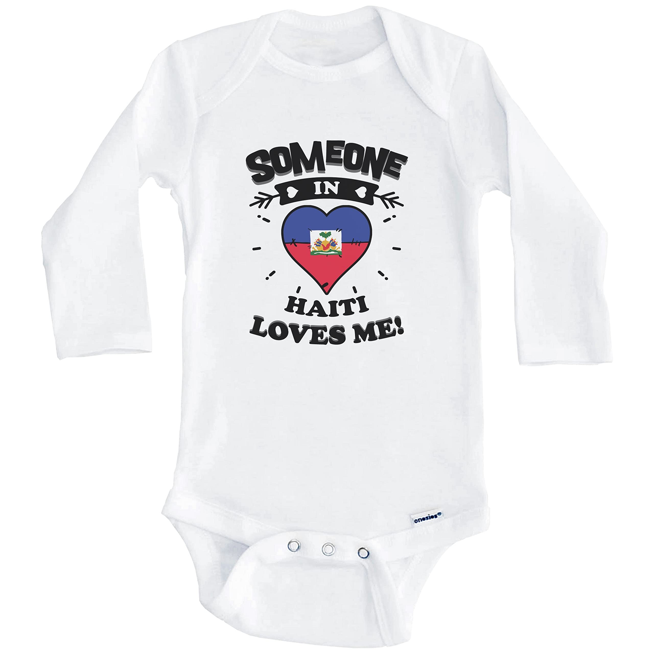 Someone in Haiti Loves Me Haitian Heart One Piece Baby Bodysuit - Long Sleeve Infant Romper for Boys & Girls | Perfect for Family Photos, Holidays & Cultural Celebrations
