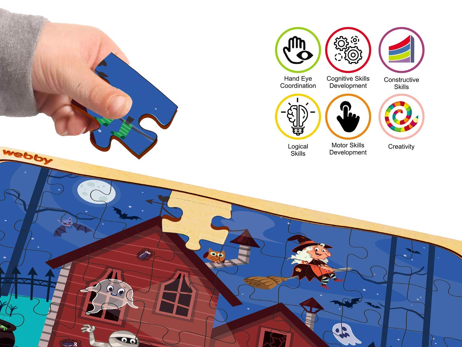 Webby Haunted House Wooden Jigsaw Puzzle - 40 Pieces for Kids | Halloween Puzzle Game for Children | Perfect for Family Game Night & Halloween Party Activities