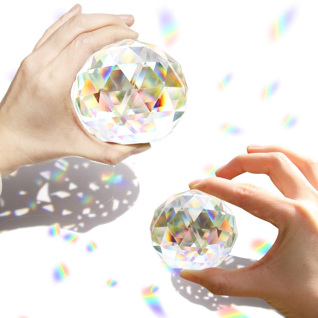 2 Pack Clear Crystal Ball Prism Window Rainbow Maker - 80mm & 60mm Feng Shui Sun Catchers for Home Decor, Meditation & Positive Energy, Creates Beautiful Rainbows in Rooms, Gardens & Windows