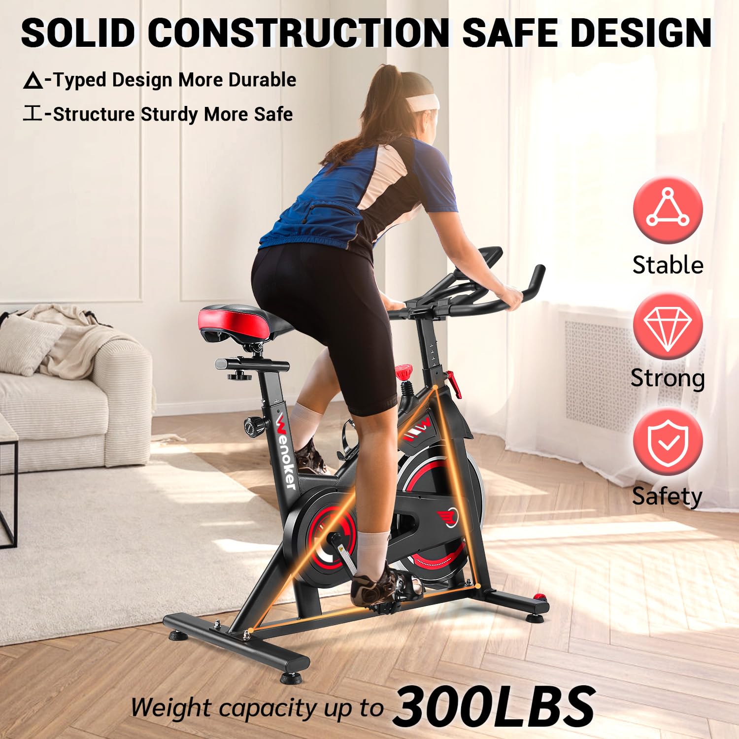 WENOKER Indoor Cycling Bike - Silent Belt Drive, Heavy Flywheel & LCD Monitor - Home Exercise Bike for Cardio Workout - Perfect for Home Gym, Apartment Fitness & Indoor Cycling Training