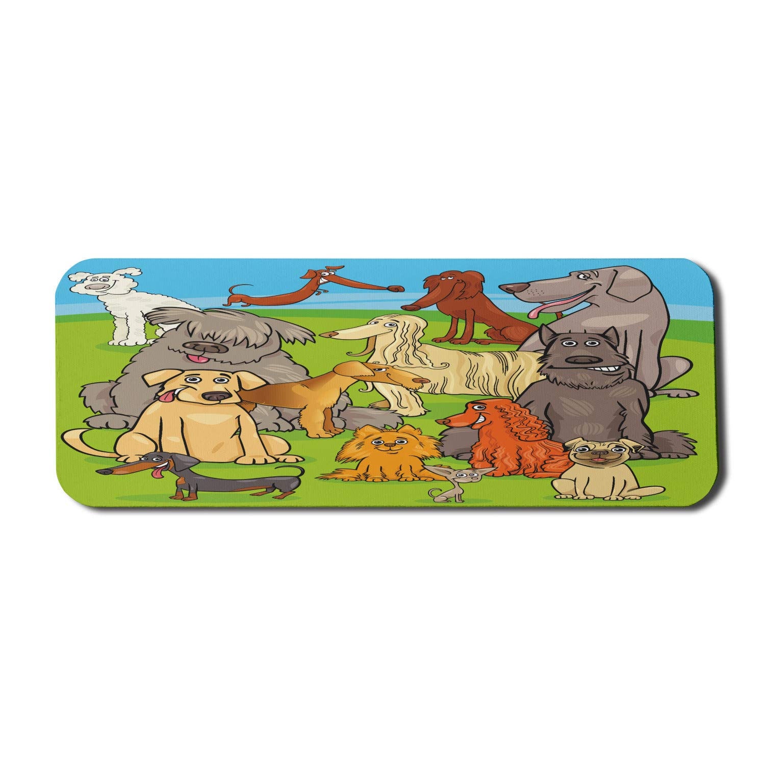 Ambesonne Cartoon Computer Mouse Pad - Funny Happy Dog Characters on Grassy Field with Blue Sky - Large 31