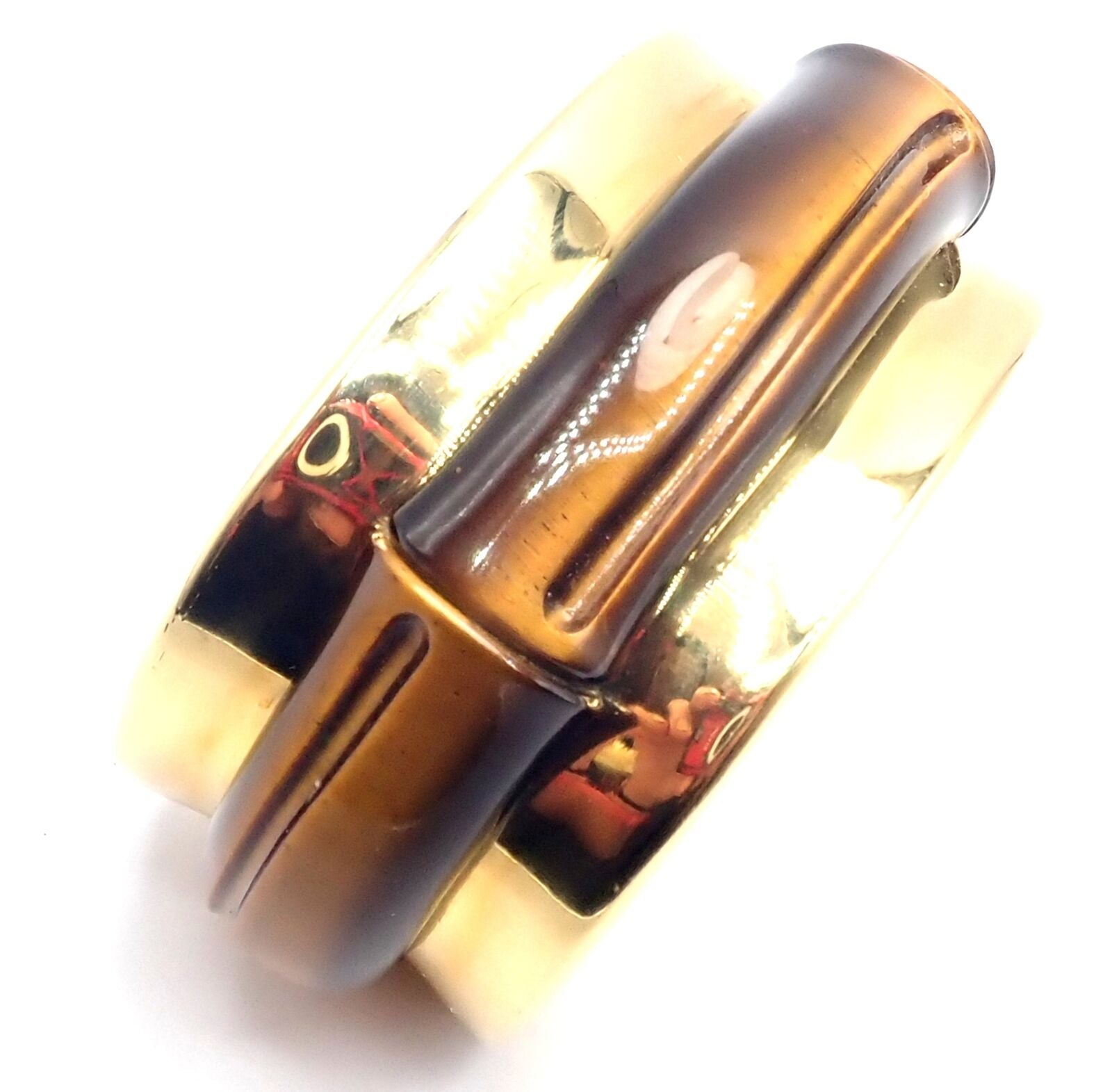 Authentic Tiffany & Co 18K Yellow Gold Tiger Eye Bangle Cuff Wide Bracelet for Women - Luxury Statement Jewelry for Parties, Weddings & Special Occasions