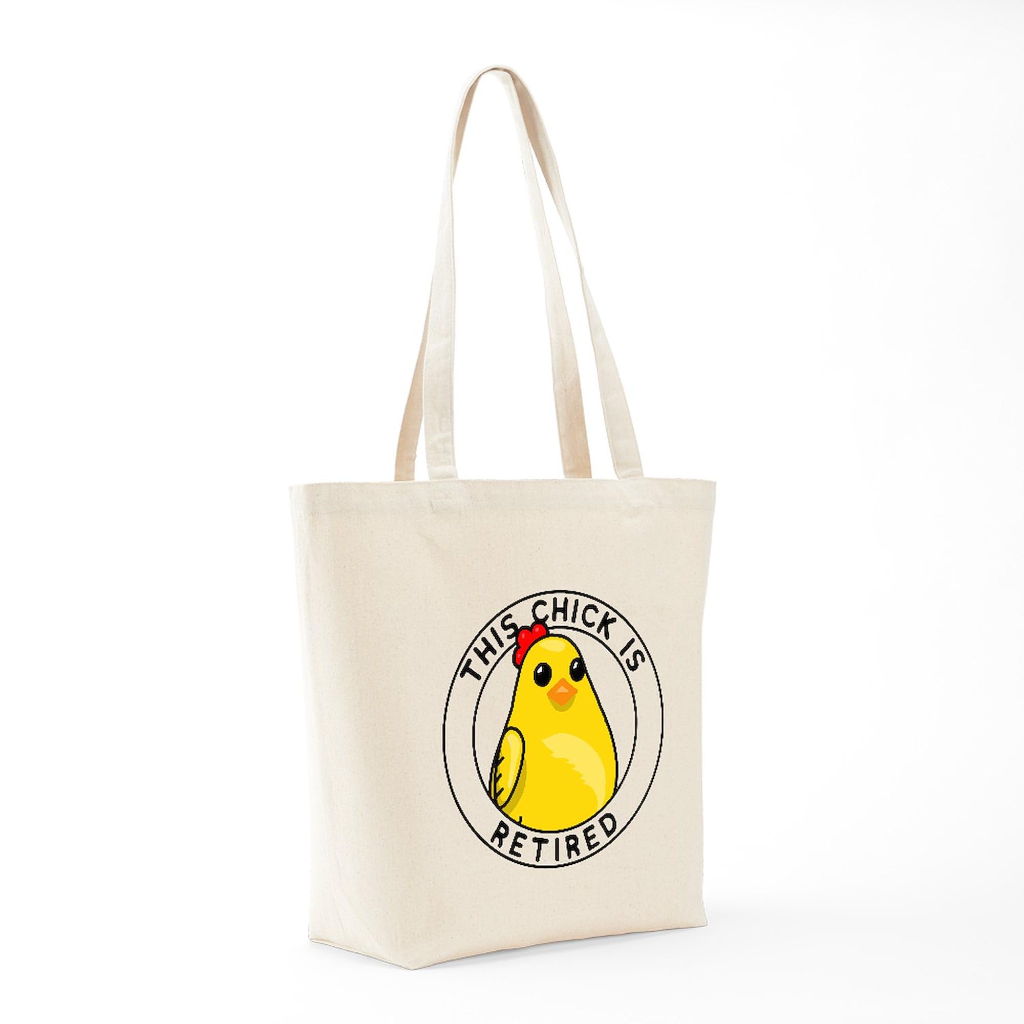 Retired Chick Tote Bag - Natural Canvas Reusable Shopping Bag for Women | Eco-Friendly Grocery Bag for Retirees, Beach Trips & Daily Errands