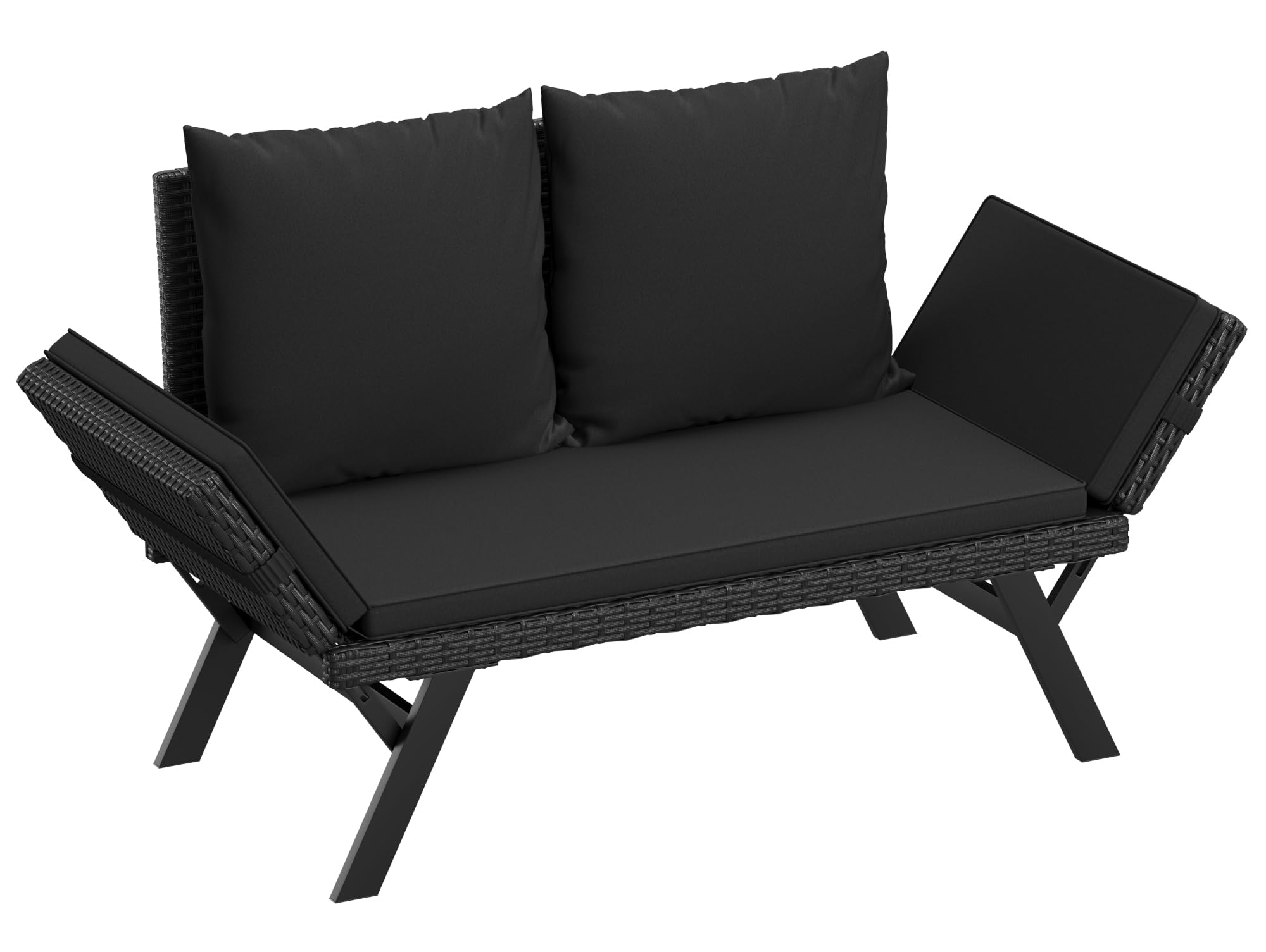 Flamaker Outdoor Convertible Sofa Bed - Adjustable Rattan Patio Lounge Chair with Removable Cushions & Pillows - Waterproof Wicker Sunbed for Porch, Poolside, Garden, Backyard (Black) - Perfect for Relaxing, Sunbathing and Outdoor Entertaining