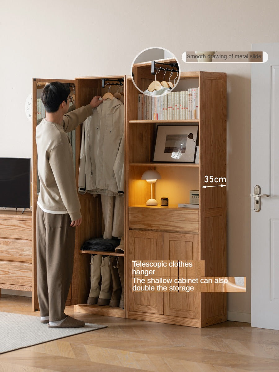 Solid Oak Wood Mirror Entryway Cabinet - Stylish & Durable Hallway Storage with Mirror for Home Decor