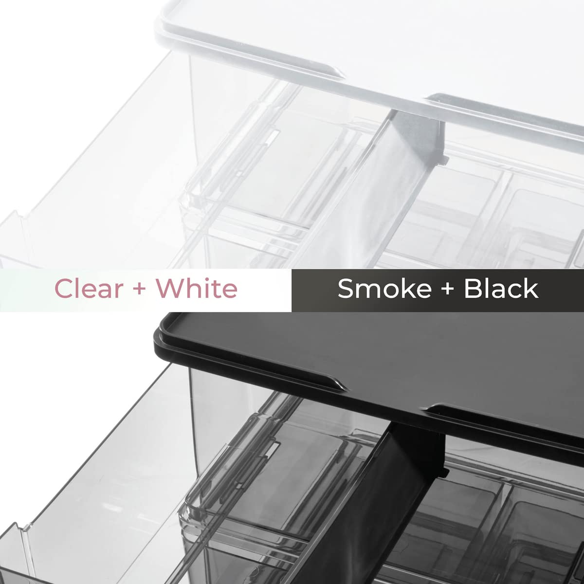 iDesign The Sarah Tanno Collection Large 7-Drawer Stacking Cosmetic Organizer Cart - Smoke Black | Makeup Storage Organizer for Vanity, Bathroom & Bedroom | Portable Beauty Storage Solution for Cosmetics, Skincare & Jewelry
