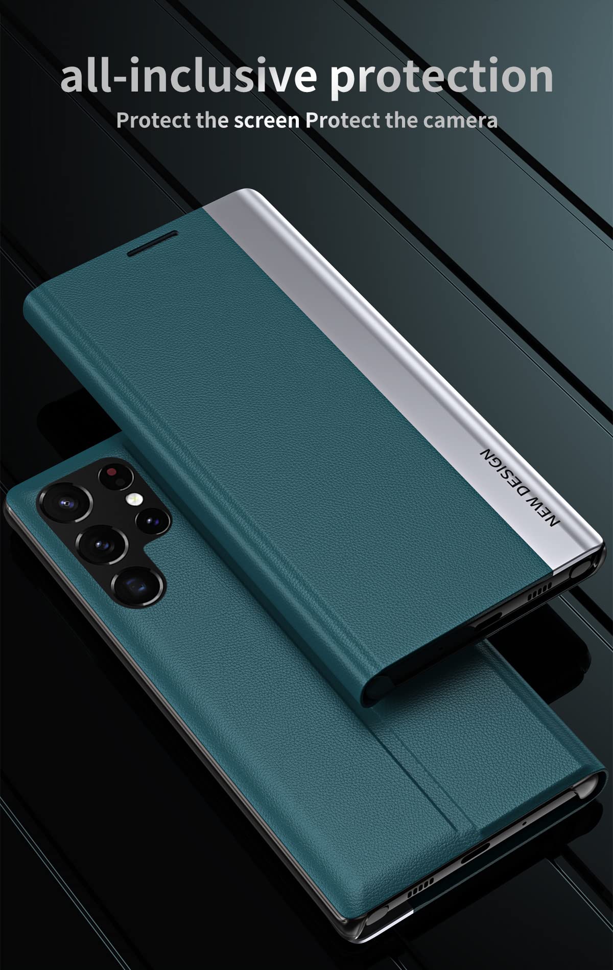 Premium PU Leather Kickstand Case for Samsung Galaxy S22 Ultra - Durable Shockproof Flip Cover with Stand (Not for S22) in CX Green | Perfect for Work, Travel & Everyday Protection
