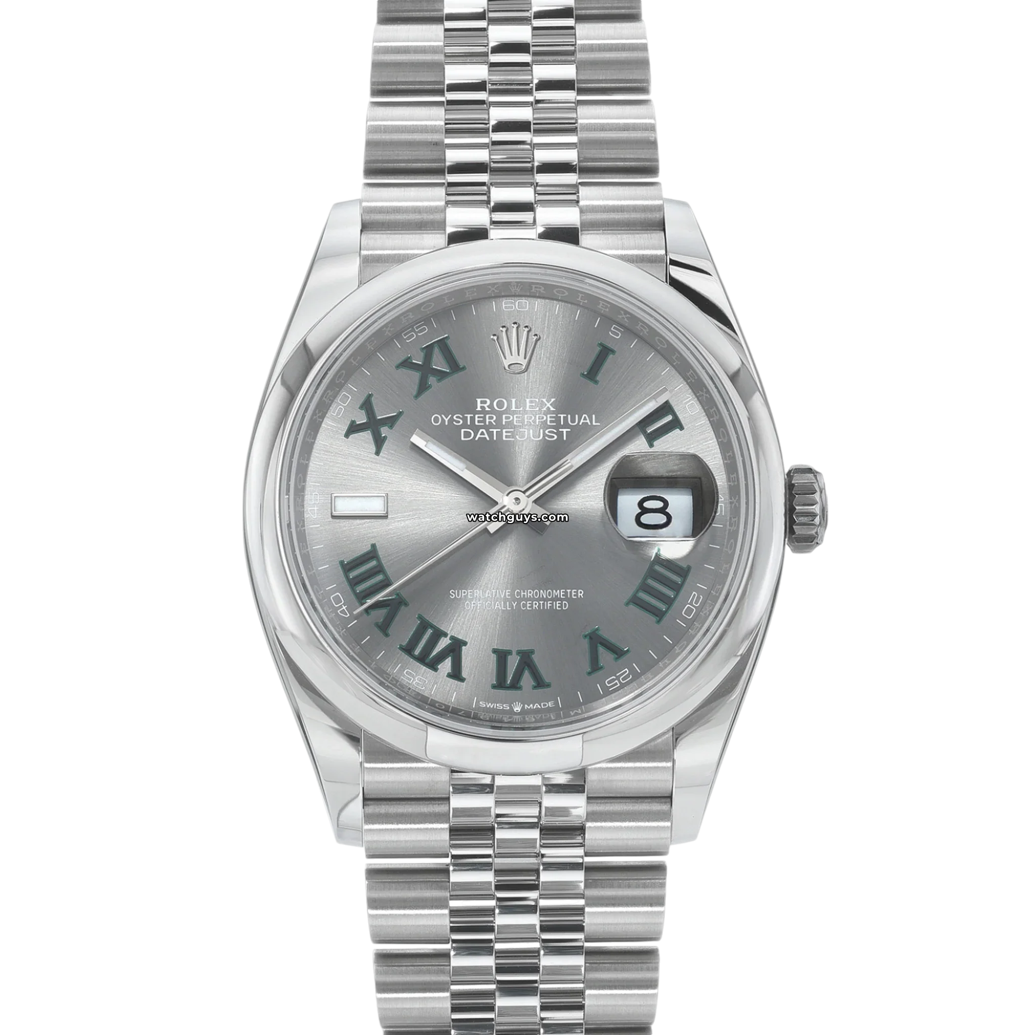 Rolex Datejust 126200 36mm Stainless Steel Watch with Wimbledon Dial & Jubilee Bracelet - Perfect for Business, Formal Events & Luxury Gift Giving