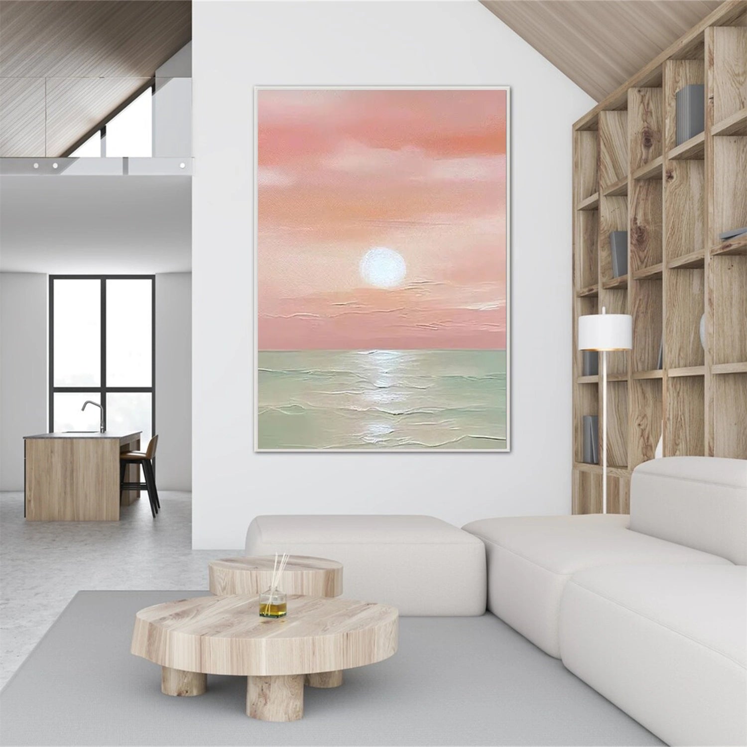 Pink and Green Ocean Sky Abstract Textured Canvas Wall Art - Modern Home Decor for Living Room, Bedroom & Office | #OS265