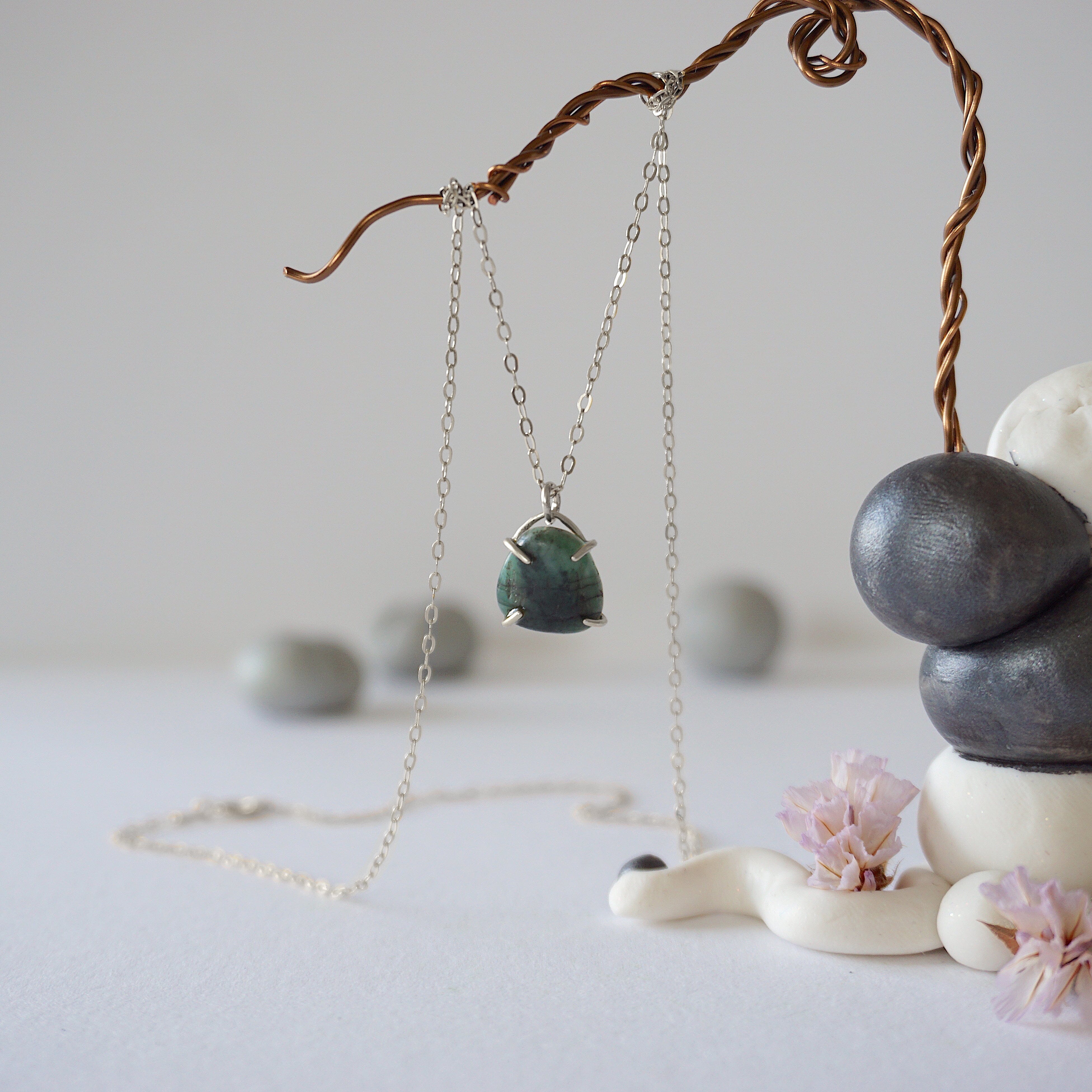 Emerald Sterling Silver Huggie Charm Necklace - Elegant Dainty Jewelry for Women, Perfect for Everyday Wear, Gifts & Special Occasions