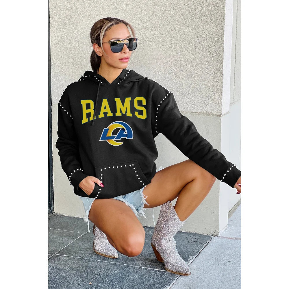 Los Angeles Rams Women's Studded Pullover Hoodie - NFL Football Team Apparel for Game Day & Casual Wear - Cozy Fleece Sweatshirt for Fans & Supporters