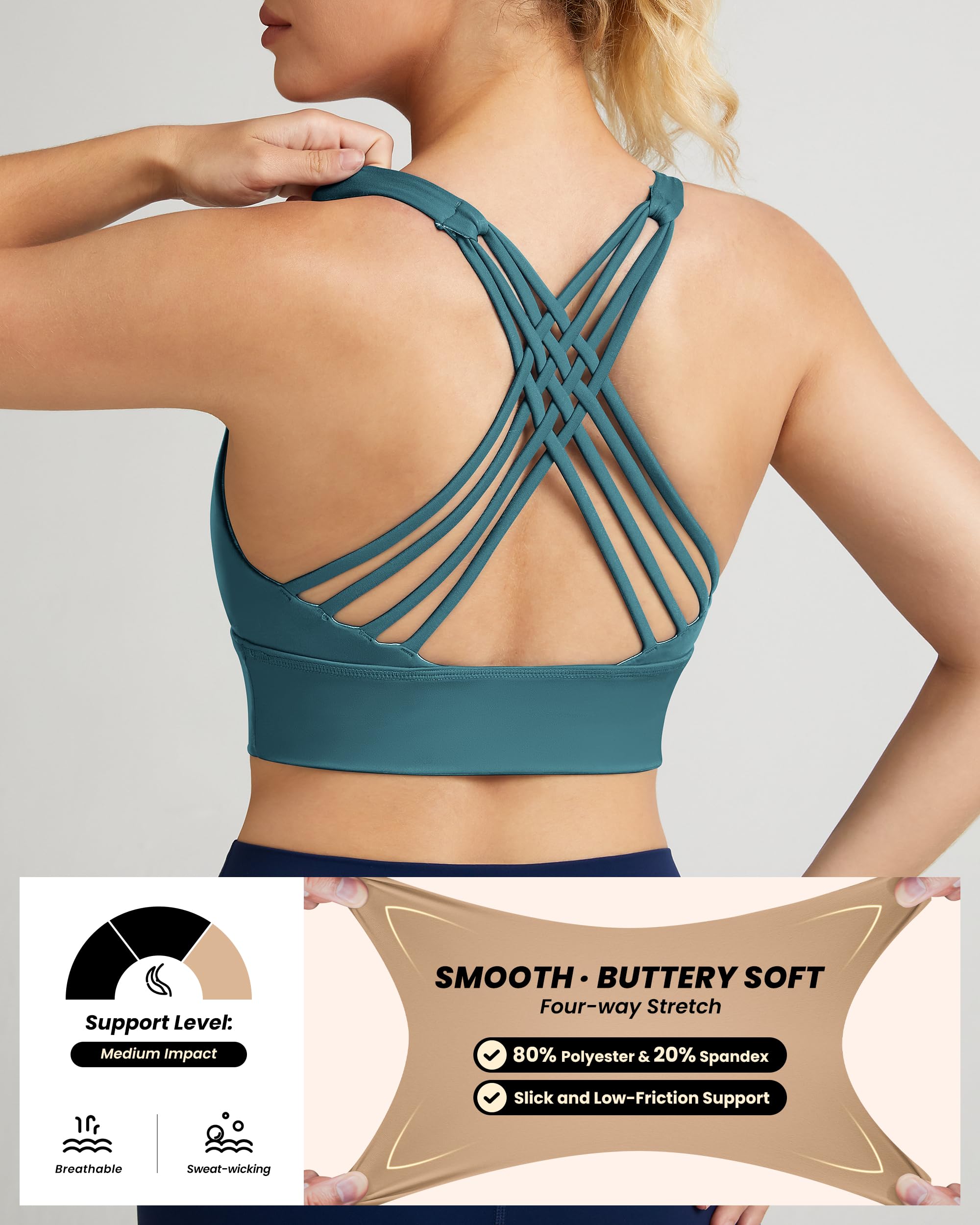 QUEENIEKE Women's Strappy Longline Sports Bra - Wirefree Criss Cross Support for Workout, Yoga & Running | Comfortable Gym & Activewear Top