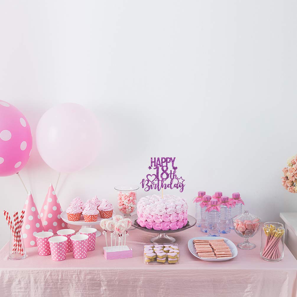 INNORU Purple Glitter Happy 18th Birthday Cake Topper - Cheers to 18 Years Celebration Decor for Eighteen AF Party | Perfect for Milestone Birthday Cakes, Sweet 16 Upgrades & Coming of Age Celebrations
