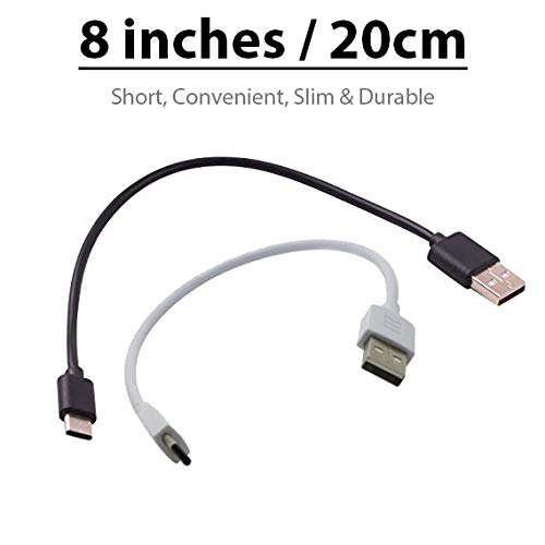 Authentic 8-Inch USB Type-C Fast Charging Cable for Asus ROG Phone II Ultimate Edition - Quick Charge & Data Transfer, White+Black, Ideal for Gaming & On-the-Go Use