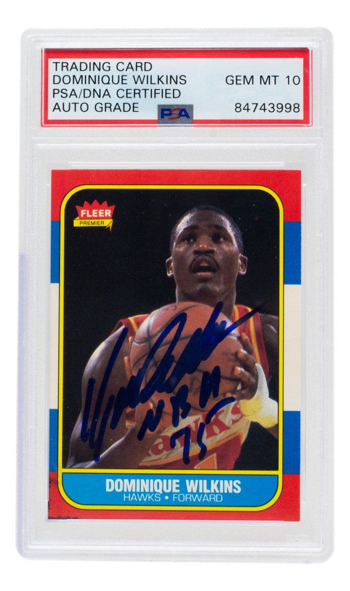 Dominique Wilkins Autographed 1986 Fleer Rookie Card #121 - Atlanta Hawks NBA 75th Anniversary - PSA/DNA Gem Mint 10 - Perfect for Sports Memorabilia Collections & Basketball Fan Gifts