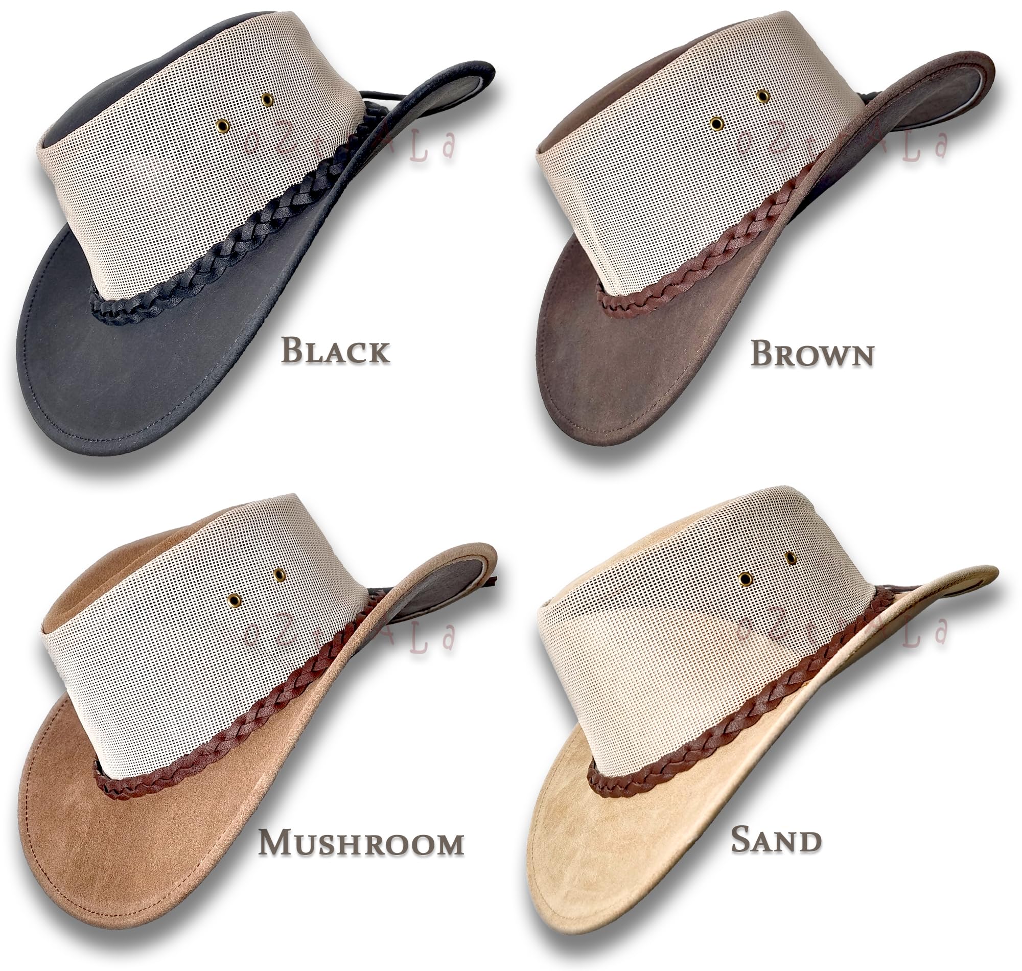 Oztrala HL34 Suede Leather Mesh Cowboy Hat - Australian Outback Western Style for Golf, Fishing, Gardening & Summer Sun Protection - Breathable Breeze Design for Outdoor Adventures