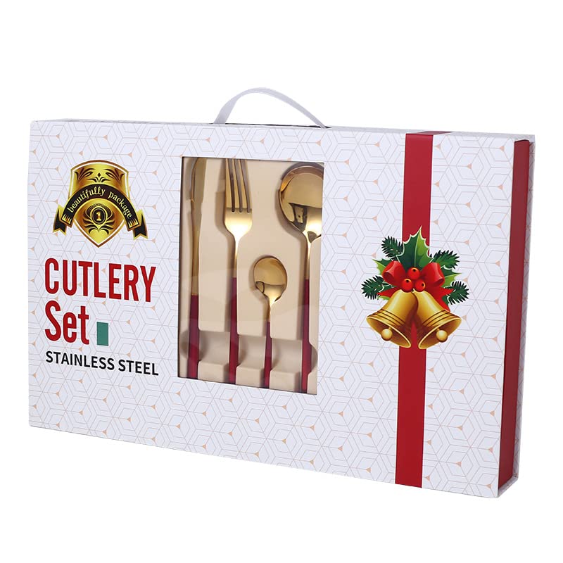 24-Piece Stainless Steel Silverware Set - Rose Gold Flatware Cutlery with Knife, Fork & Spoon - Elegant Dinnerware for Holidays, Weddings & Daily Use - Perfect Christmas Gift Boxed Set