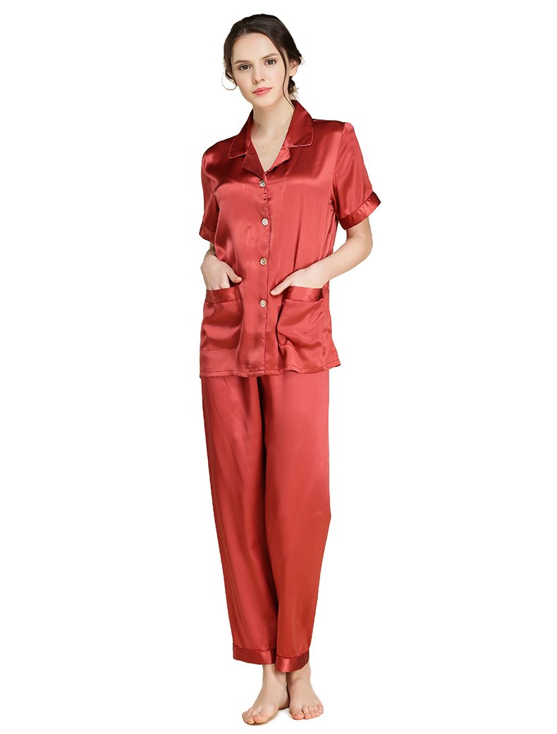 LoveSilk Women's Pure Silk Short Sleeve Pajama Set - Soft & Breathable Sleepwear for Women - Perfect Gift for Mother's Day, Birthday & Anniversary - Ideal for Lounging, Sleep & Relaxation at Home