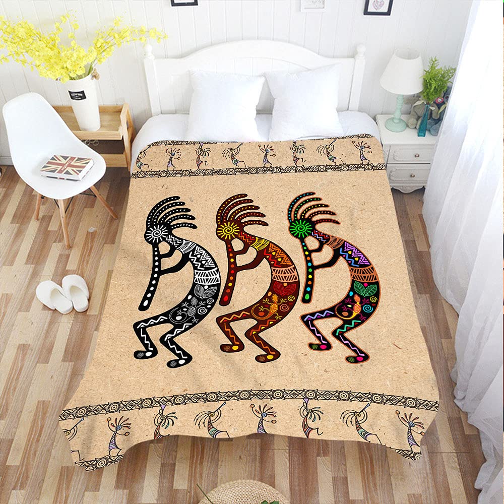 WONDERTIFY Kokopelli Throw Blanket - 50x60 Inch Soft Lightweight Flannel Blanket with Mythical Flute Player Design for Bed, Couch, Travel & Car - Perfect for Cozy Nights, Camping Trips and Home Decor