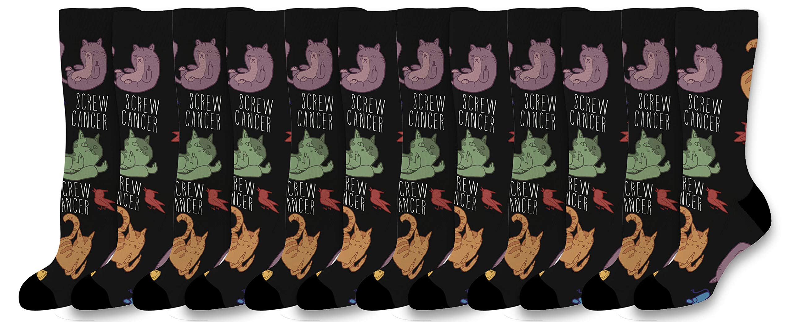Funny Middle Finger Cat Socks for Cancer Survivors - Comfortable Novelty Crew Socks for Cancer Awareness & Support - Perfect Chemo Gifts, Hospital Gifts & Cancer Warrior Apparel