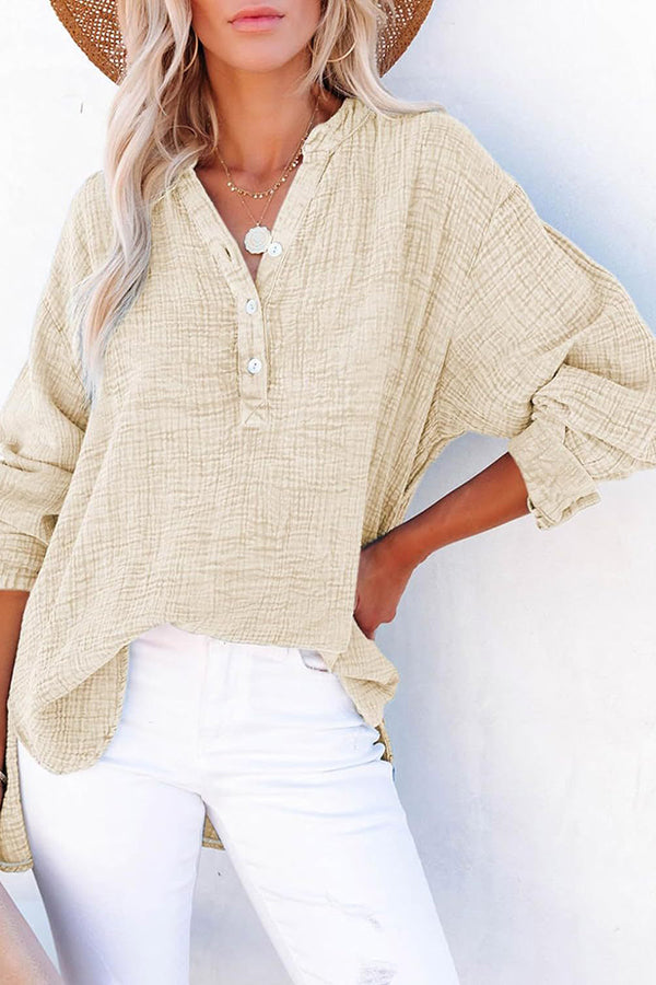 Elegant Solid Color Long Sleeve Pleated Button Loose Blouse for Women | Casual Office Wear & Spring Outfits