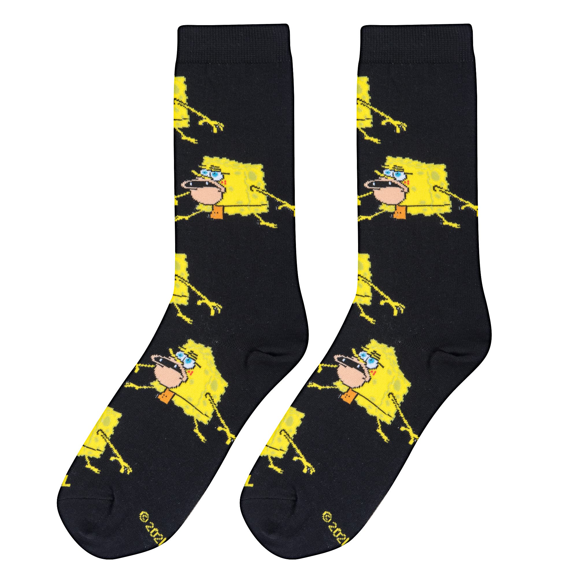 Funny Prehistoric SpongeBob Graphic Print Women's Crew Socks - Large Size | Comfortable Novelty Socks for Cosplay, Gifts & Everyday Wear
