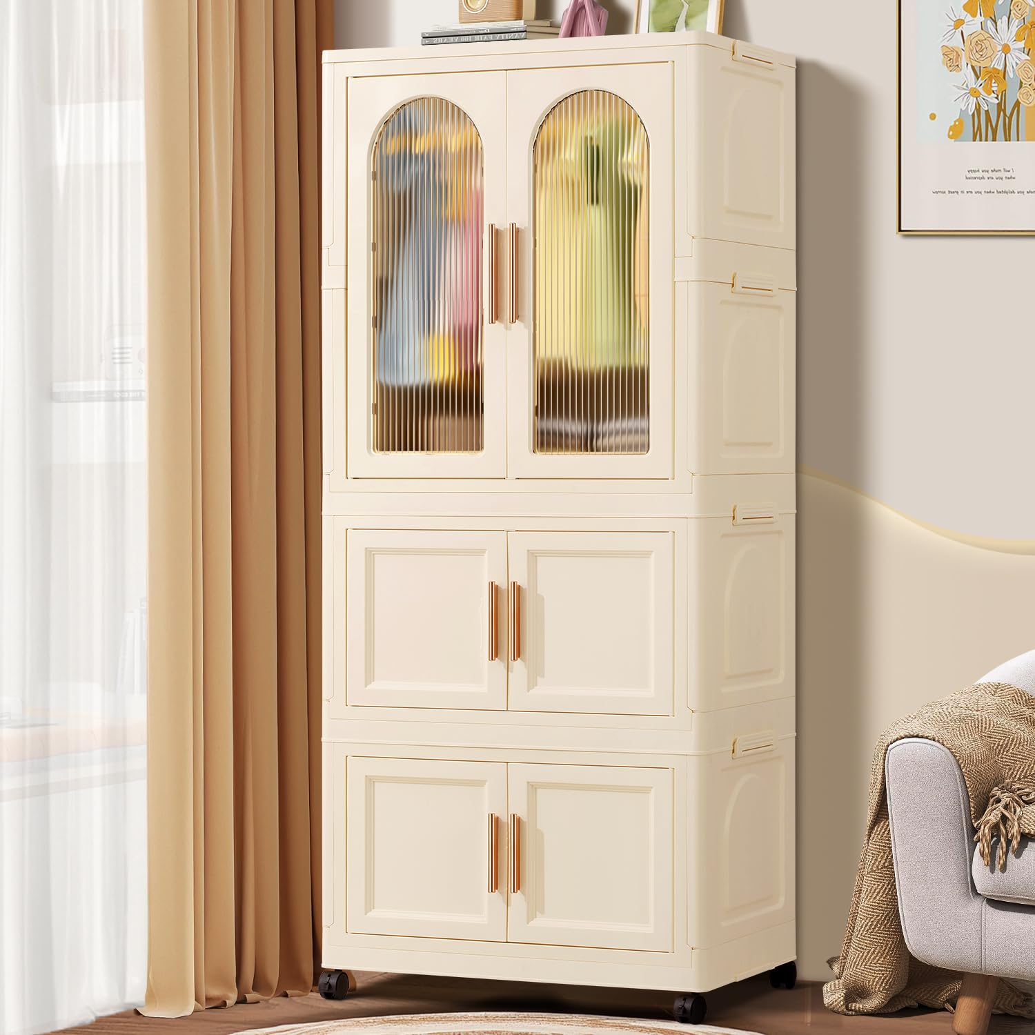 Portable Kids Closet - Collapsible Plastic Wardrobe with Hanging Rod & Door for Baby Clothes Storage | Easy Assembly Nursery Armoire | White Toddler Dresser for Bedroom & Nursery Organization | Perfect for Small Spaces & Travel Use