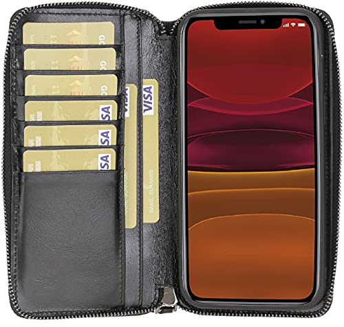 Premium Genuine Leather Magnetic Wallet Case for iPhone 12/12 Pro/12 Pro Max/12 Mini - Detachable Flip Cover with RFID Protection for Men & Women | Handmade Luxury Phone Case (Black) | Perfect for Everyday Use, Travel & Business Meetings