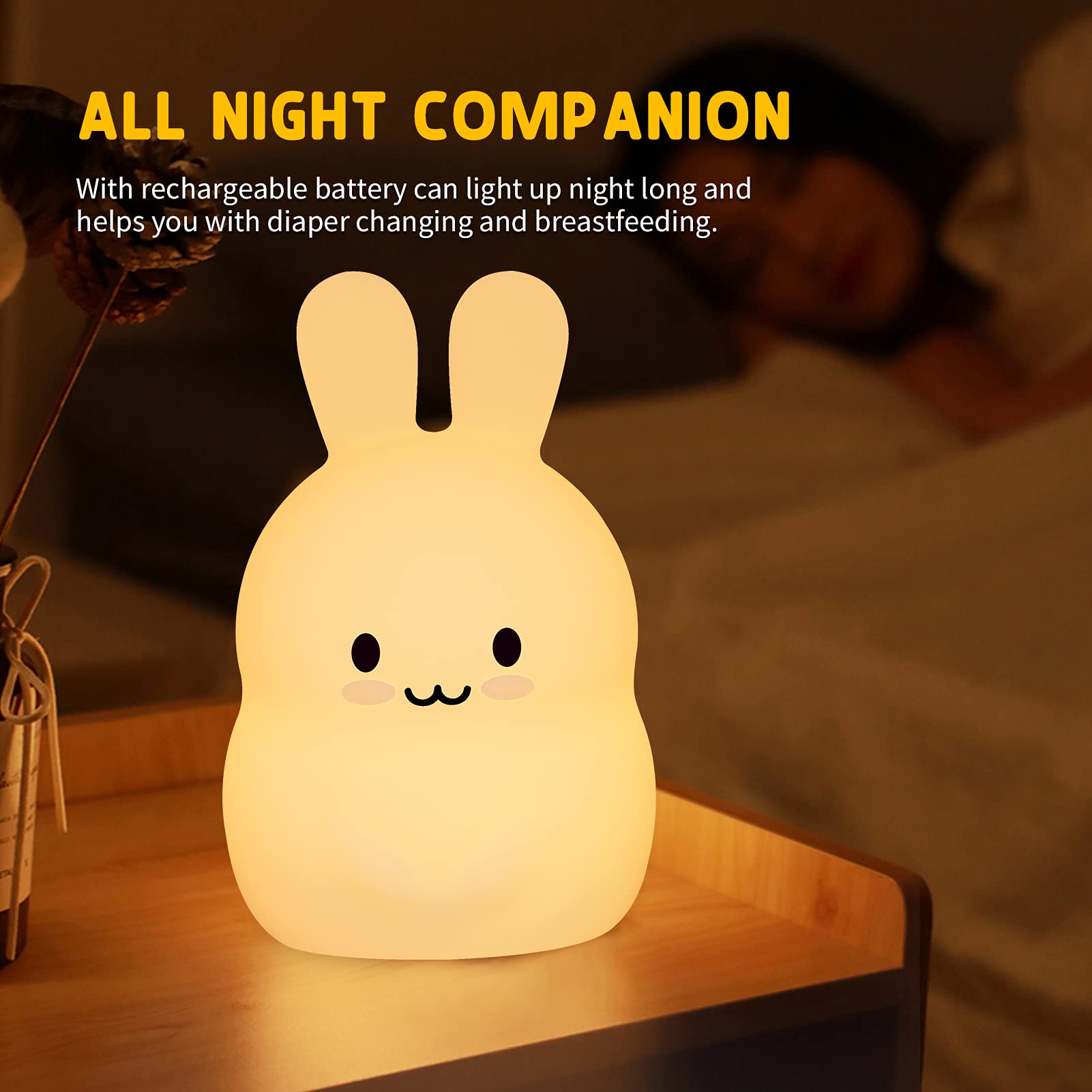 **BPA-Free LED Night Light for Kids Room - Soft Silicone Toddler Bedside Lamp with 9 Color Options, Rechargeable Nursery Light for Baby, Teen, Boys & Girls - Perfect for Bedrooms, Baby Showers & Mother’s Day Gifts**