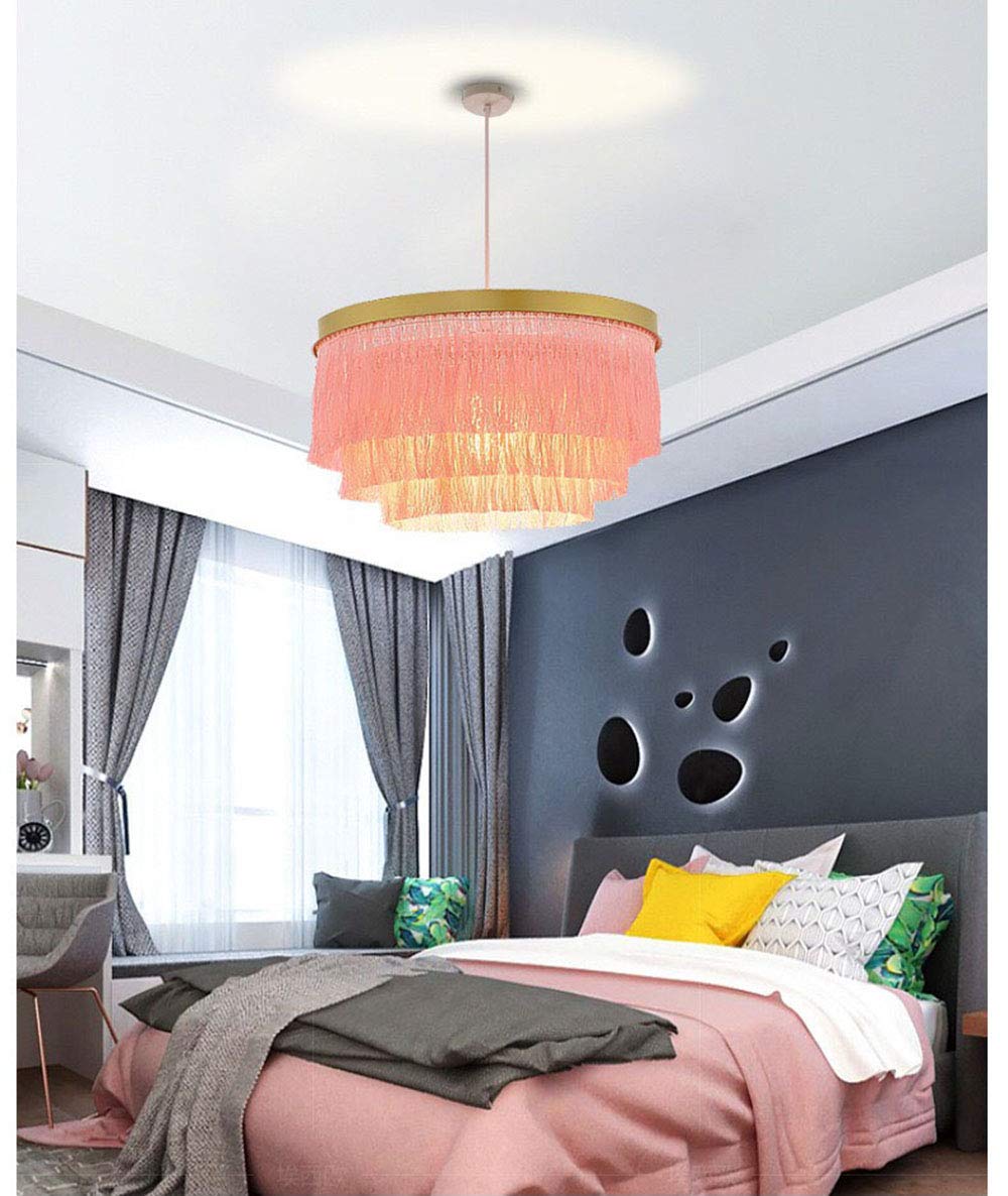 Elegant 3-Tier Pink Tassel Chandelier - Modern Ceiling Light Fixture for Dining Room, Bedroom & Living Room Decor | Romantic Pendant Lighting for Home Interior Design