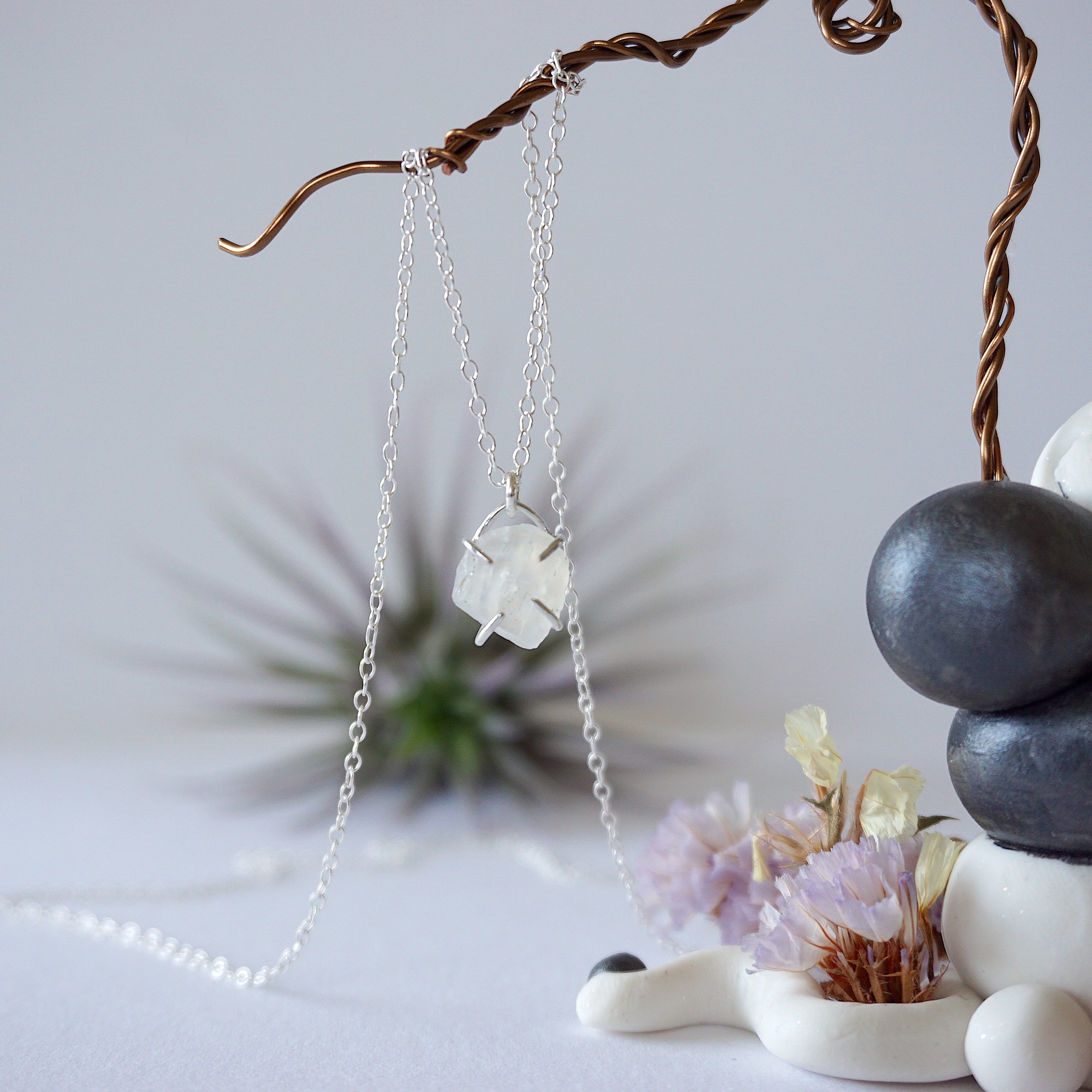 Rainbow Moonstone Huggie Charm Necklace - Sterling Silver Jewelry for Women - Perfect for Everyday Wear, Gift Giving & Special Occasions