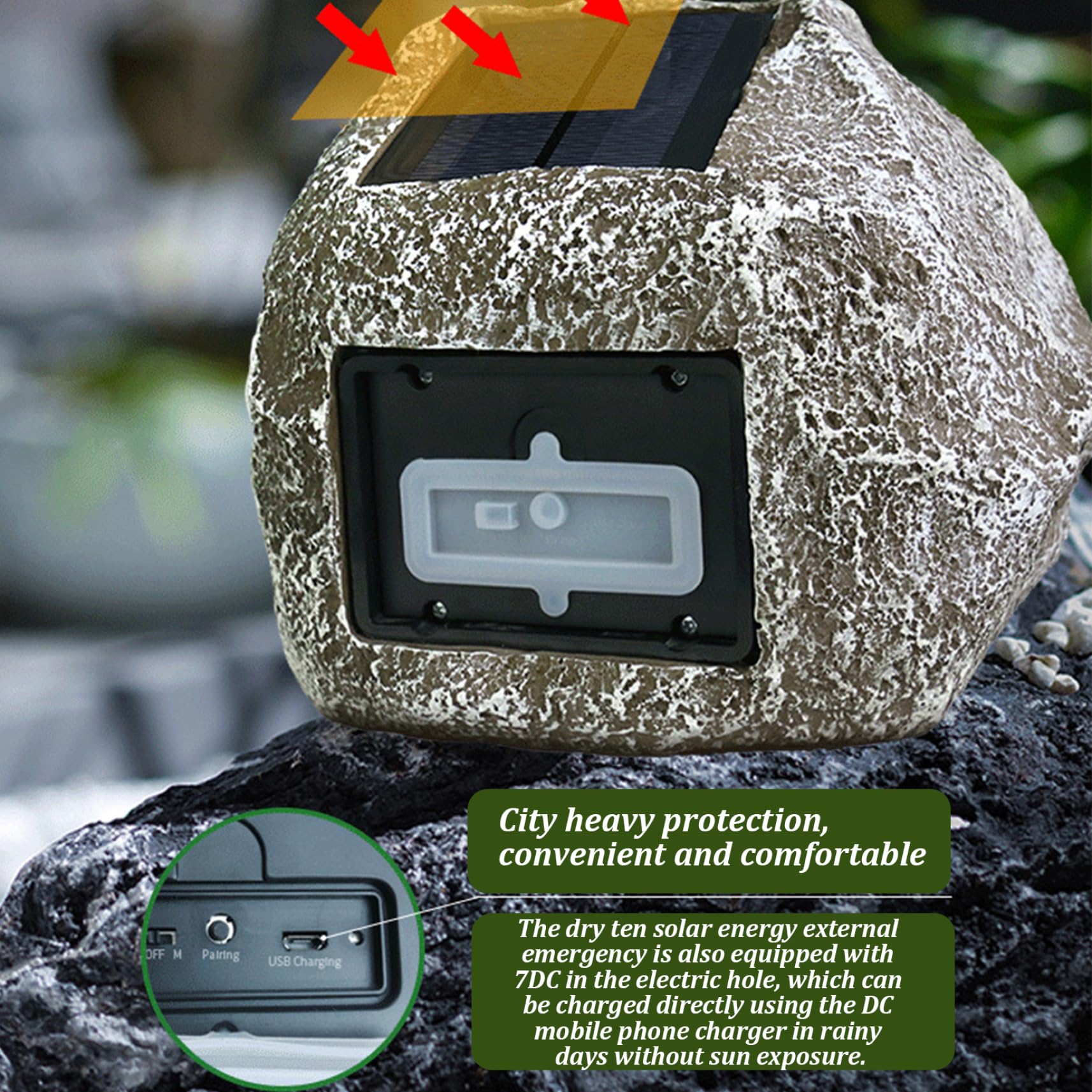 Outdoor Rock Speakers 9x7x7'' Waterproof Solar-Powered USB Wireless Rechargeable Outdoor Speakers for Garden Patios Villas Parks Camping Beach Poolside