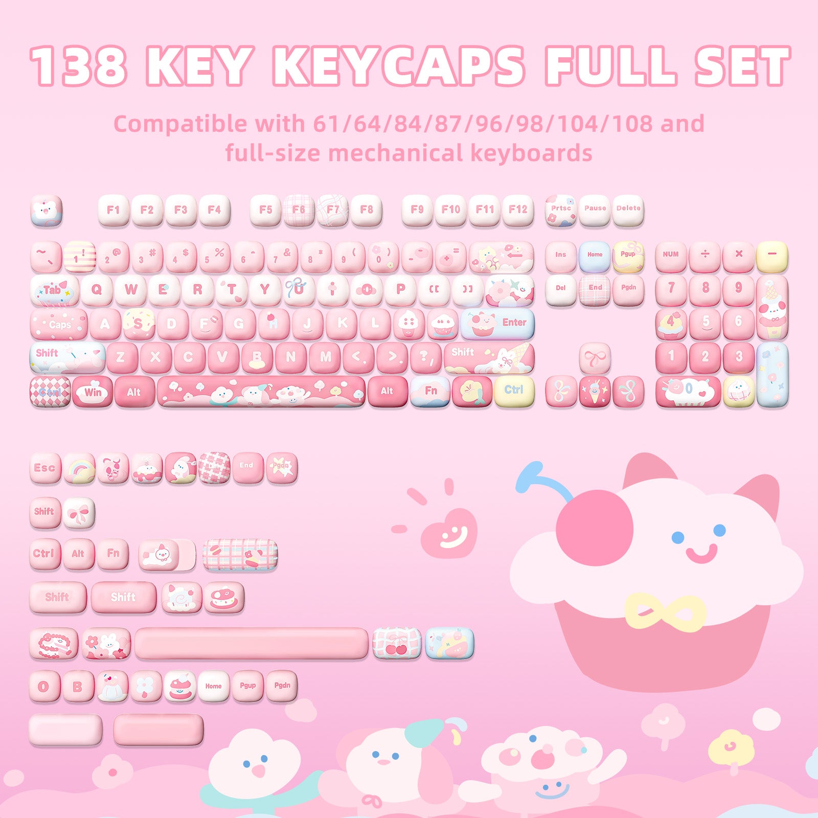 YUNZII Ice Cream MOG Profile Keycap Set - Custom Mechanical Keyboard Keycaps for Cherry MX Switches, Perfect for Gaming & Typing Enthusiasts - Sweet Pastel Aesthetic for PC, Mac, Laptop Setup