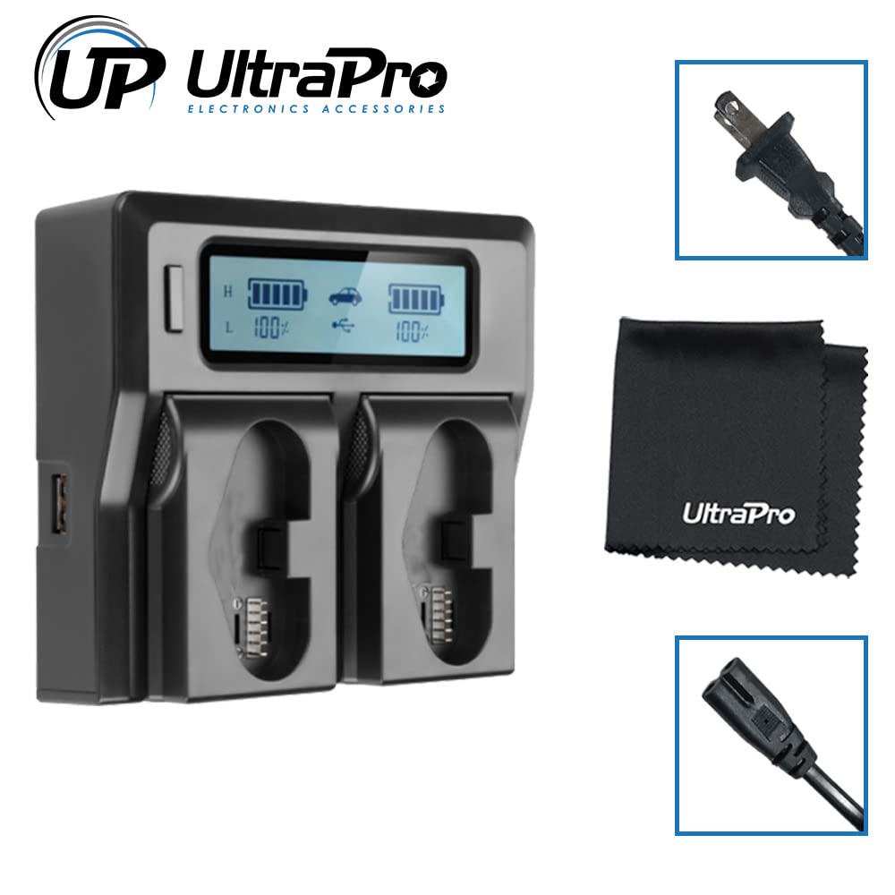 UltraPro Rapid Dual Battery Charger for Nikon EN-EL18/18a/18b/18c/18d - Fast Charging with Deluxe Microfiber Cleaning Cloth - Perfect for Nikon D4/D4S/D5/D6 DSLR Cameras - Professional Photography & Travel Use