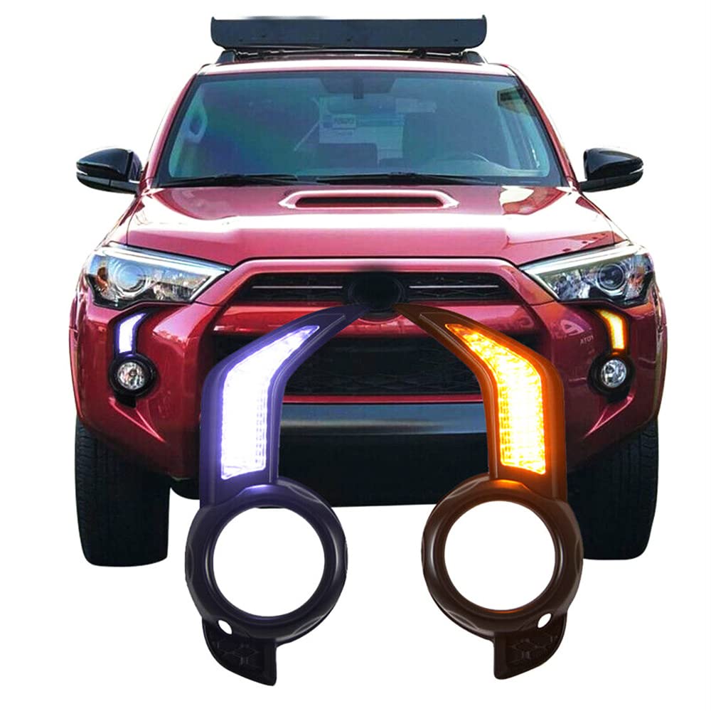 2PCS LED DRL Daytime Running Lights with Dynamic Turn Signal - Compatible with Toyota 4Runner 2013-2021 - White & Yellow Fog Lamps for Enhanced Visibility & Safety (Perfect for Night Driving & Bad Weather Conditions)