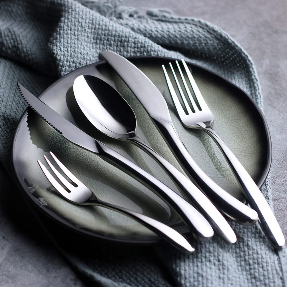 60-Piece Stainless Steel Flatware Set for 12 - Premium Silverware Cutlery Set with Dinner Knives, Forks & Spoons - Modern Mirror Polished Design - Dishwasher Safe - Perfect for Restaurants, Weddings & Dinner Parties