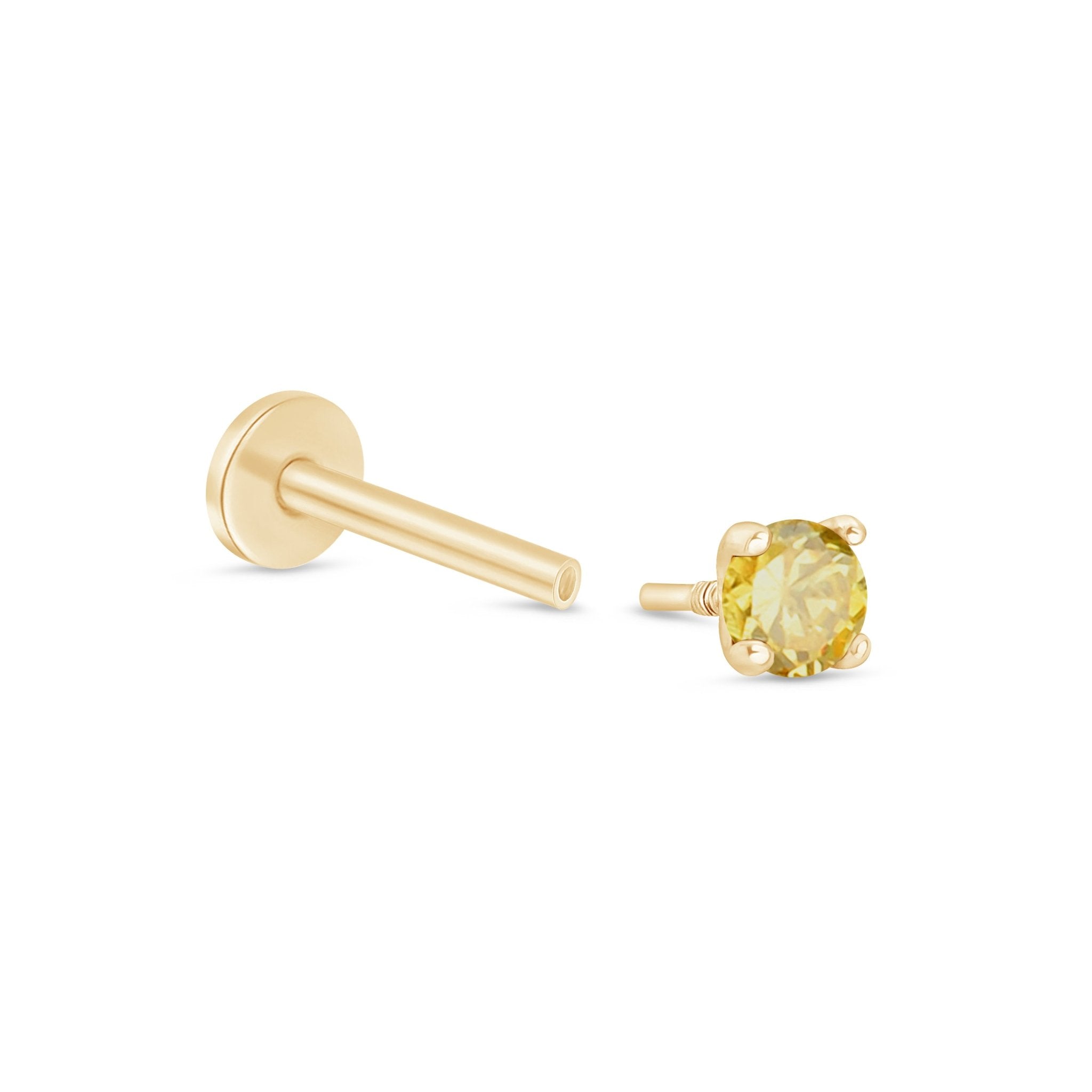 14k Yellow Gold Citrine Cartilage Flat Back Stud Earrings - Dainty & Elegant Piercing Jewelry for Women, Perfect for Everyday Wear & Special Occasions