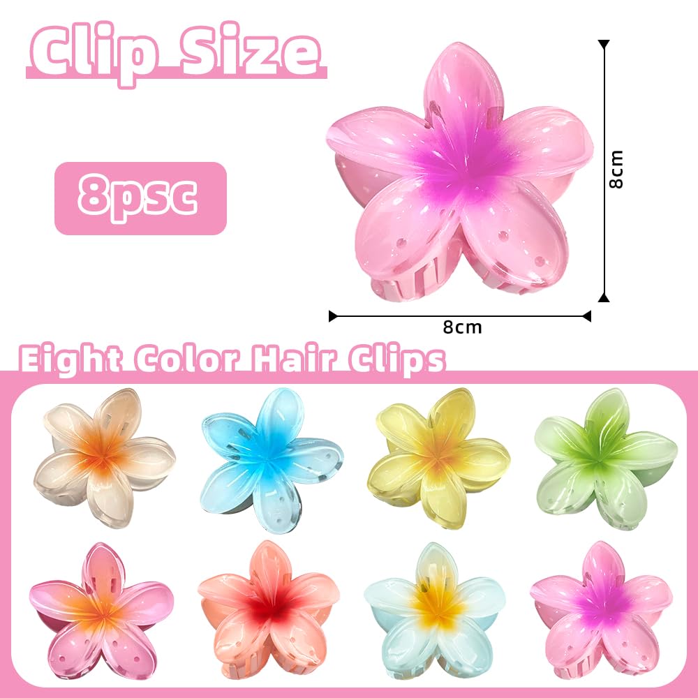 8-Piece Plumeria Flower Hair Clips Set - Large Hawaiian Hair Accessories for Women & Girls, Perfect for Thick or Thin Hair - Wedding, Beach Party & Summer Vacation Hairstyle Essentials