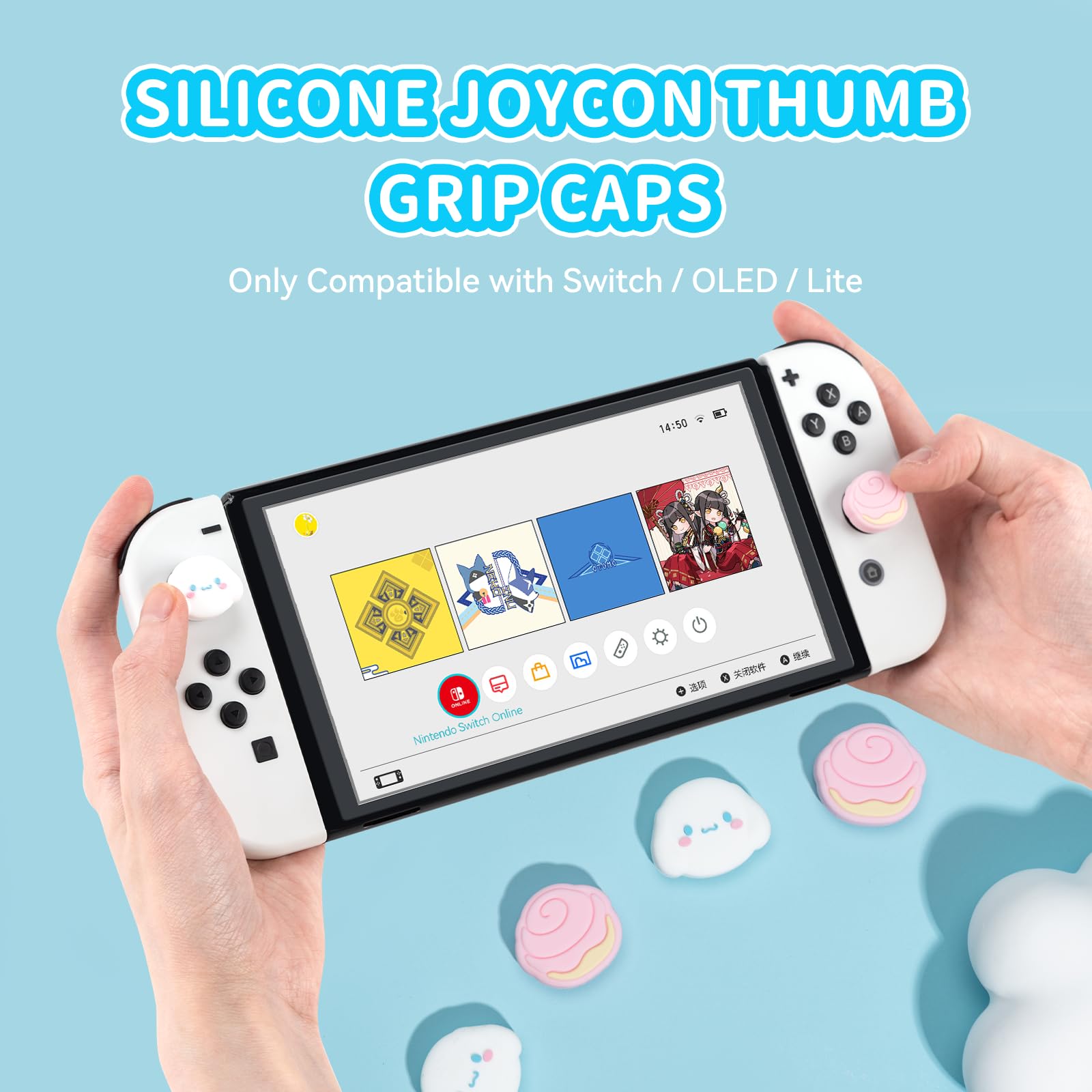 Cute Pocket Monsters Joycon Thumb Grip Caps - Soft Silicone Joystick Cover for Nintendo Switch/OLED/Lite Controller - 4PCS (Cupcakes & Cinnamon Roll Dog) - Perfect for Gaming Comfort and Controller Protection