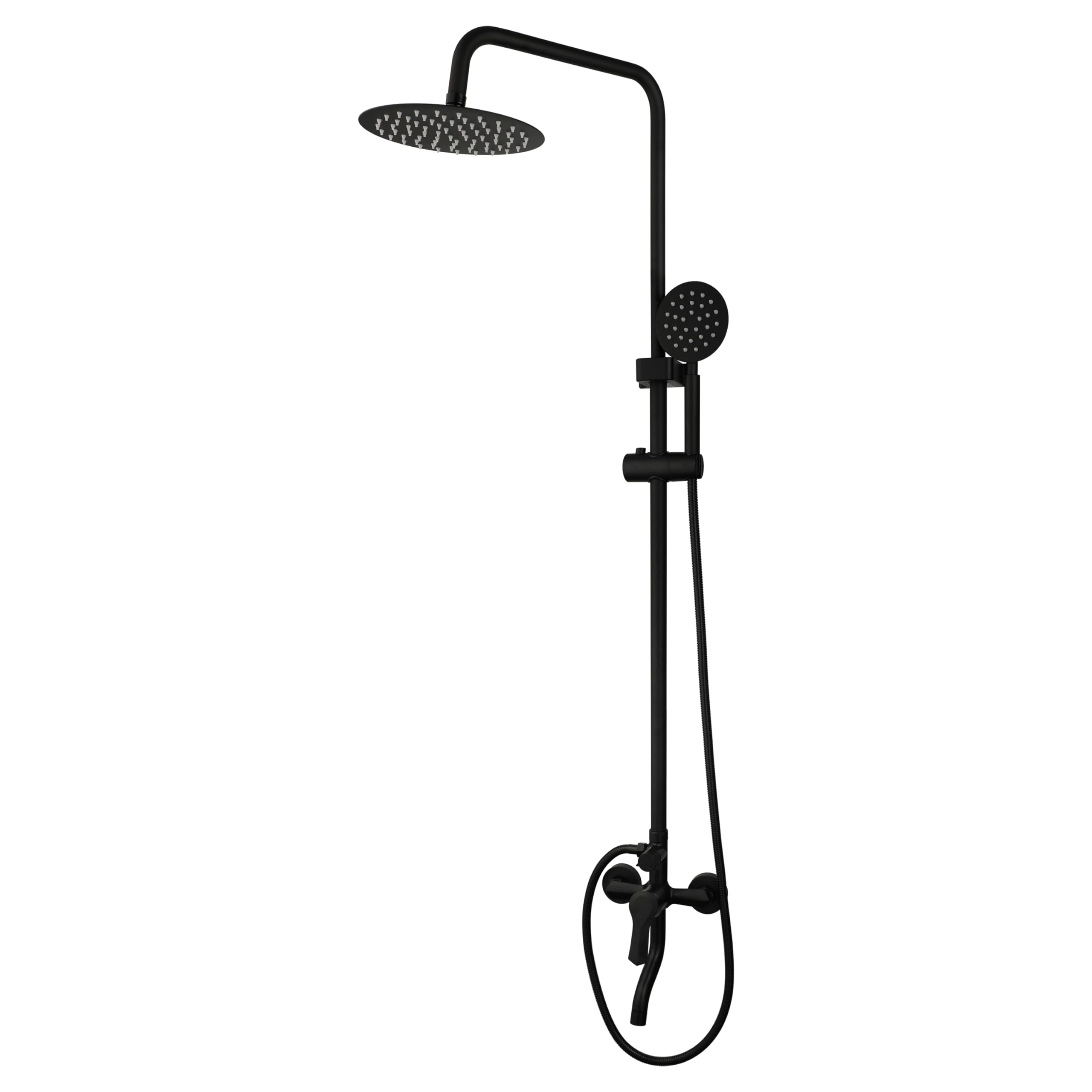 KECTIAKL Matte Black Outdoor Shower System - 8 Inch Rainfall Shower Head with 3 Spray Functions - Wall Mounted Bathroom Shower Fixture Set for Patio, Poolside & Garden Use