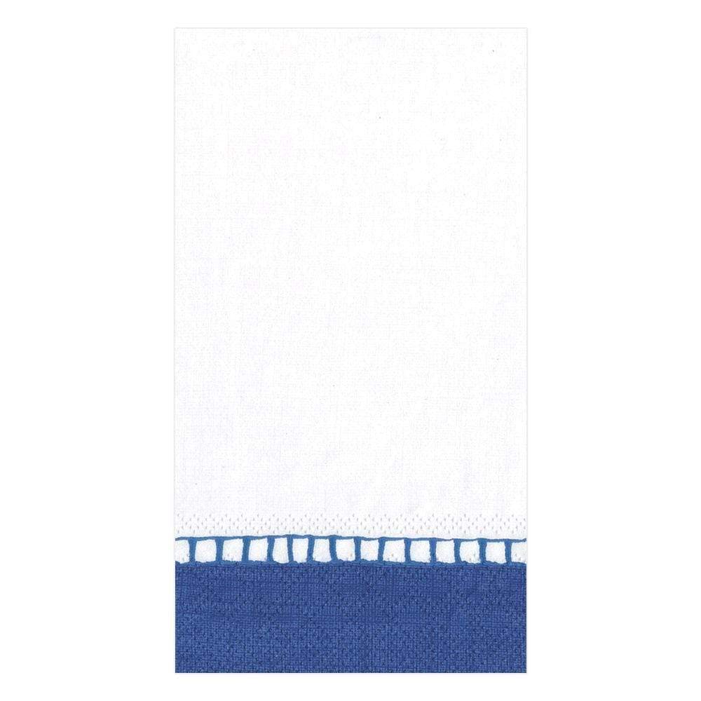 Premium Marine Blue Linen Border Paper Guest Towels - 4 Packs of 15 Elegant Cocktail Napkins for Weddings, Parties & Upscale Events