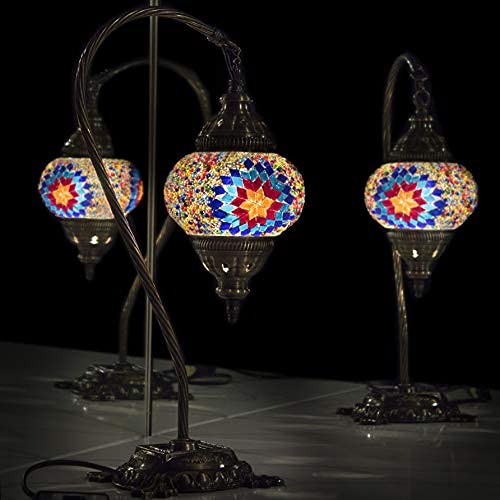 LaModaHome Turkish Mosaic Glass Moroccan Lamp - Colorful Decorative LED Table Lamp for Living Room & Bedroom, 4.7