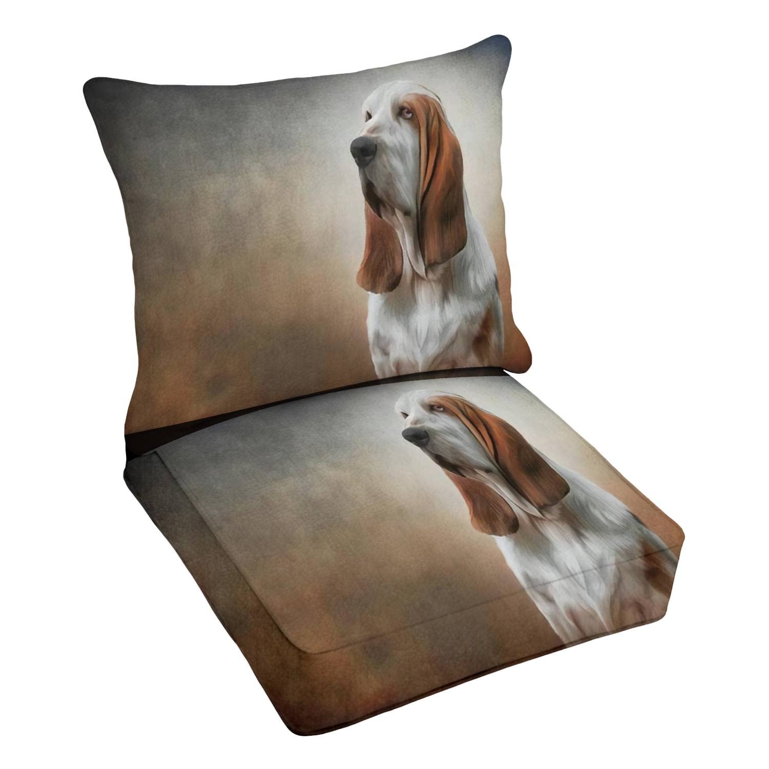 Premium Outdoor Deep Seating Cushion Set with Vintage Basset Hound Oil Painting - Waterproof Patio Furniture Replacement Cushions for Lounge Chairs, Sofas & Conversation Sets - Perfect for Backyard, Garden and Poolside Relaxation