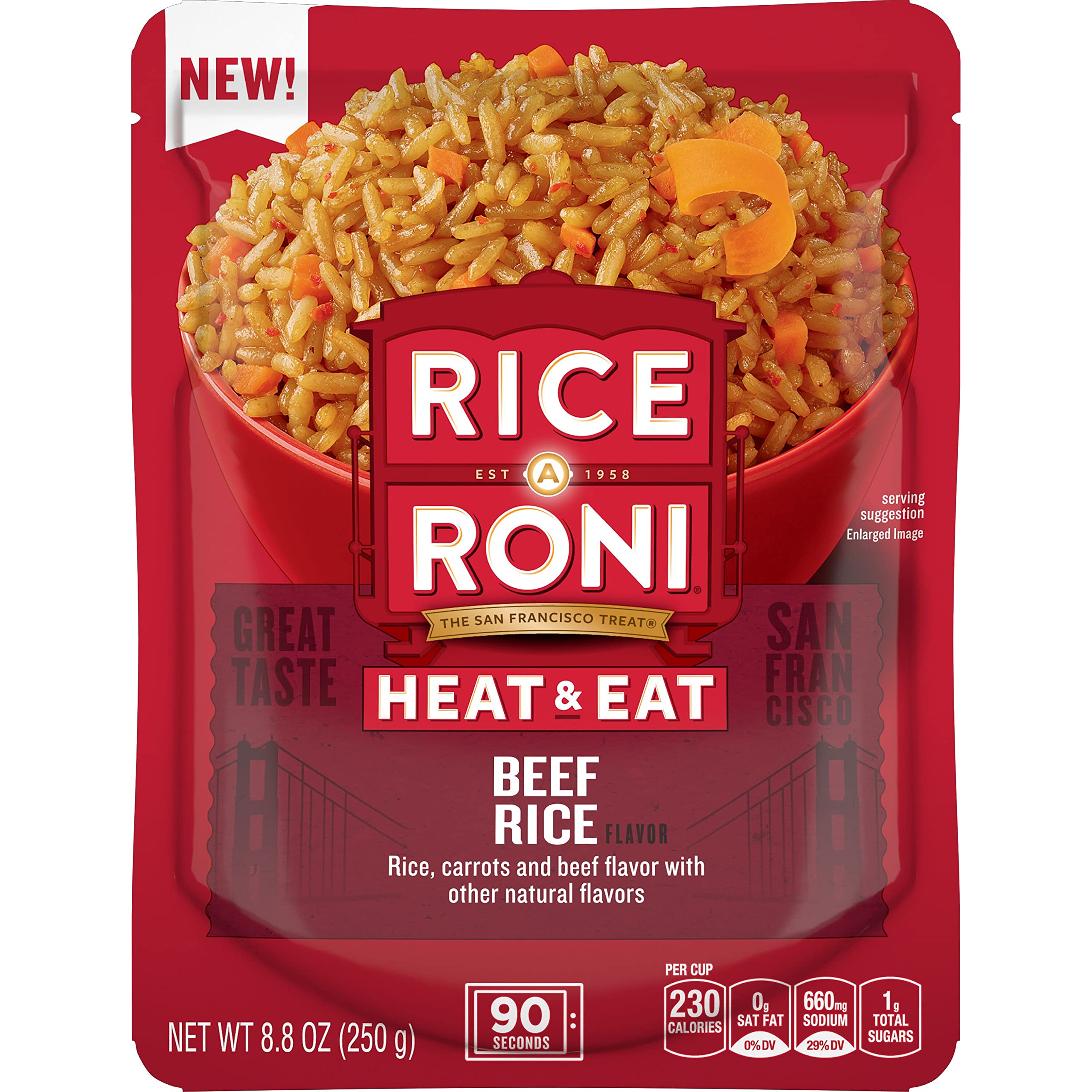Rice-A-Roni Heat & Eat Beef Flavor, 8.8oz (Pack of 6) | Quick & Easy Microwaveable Side Dish for Busy Weeknights, Camping & Office Lunches