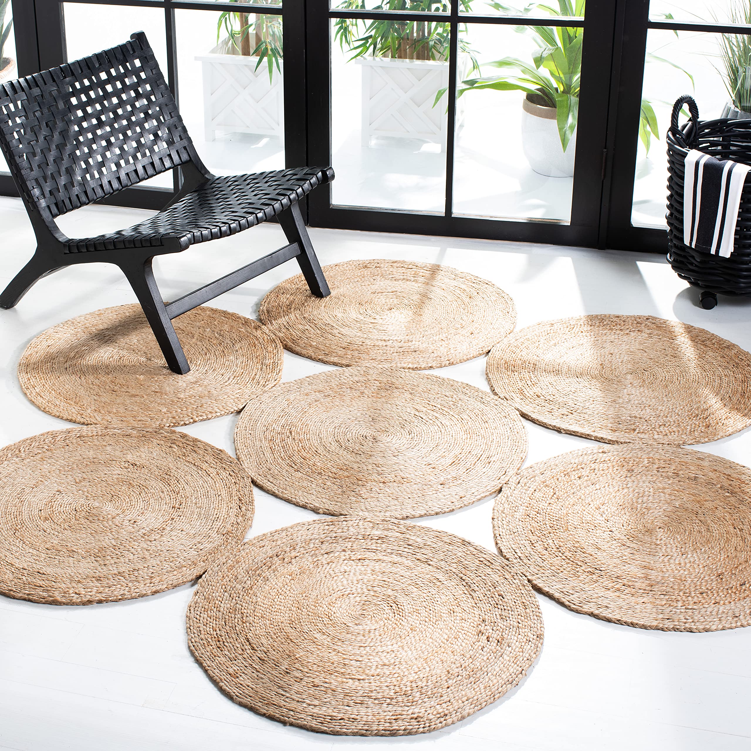 SAFAVIEH Natural Fiber Handmade Jute Area Rug - 8' Round Boho Farmhouse Style, Eco-Friendly Floor Mat for High Traffic Living Room & Bedroom Decor | Perfect for Cozy Home, Office or Nursery (NF164A)