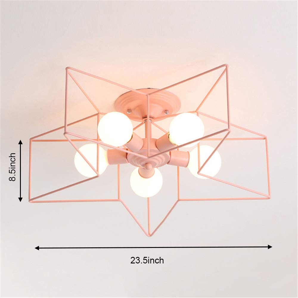 KWOKING 5-Light Flush Mount Ceiling Light - Modern Industrial Star-Shaped Fixture for Kids Room, Hallway & Living Room - Pink Minimalist Lighting for Home Decor | Perfect for Nursery, Bedroom and Dining Area