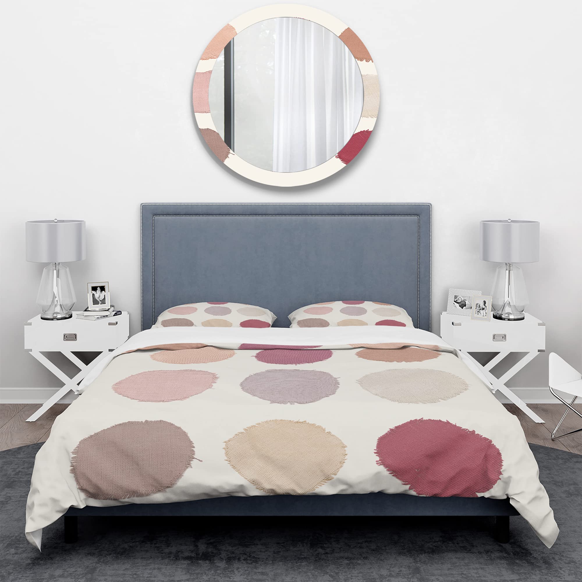DesignQ Modern Beige Geometric Duvet Cover Set King - 3 Piece Contemporary Bedding with Unique Circle Patterns, All Season Soft & Breathable - Perfect for Master Bedroom, Guest Room & Dorm Decor