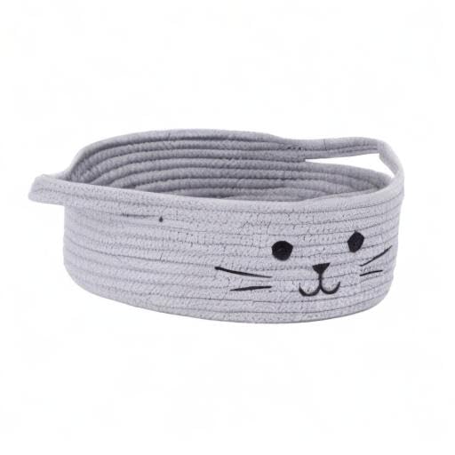 TIMEYARD Small Woven Rope Storage Basket - Grey Cat Toy Basket, Nursery Baby Basket, Decorative Gift Basket (9.8 x 4 inches) - Perfect for Living Room Organization, Baby Shower Gifts & Pet Toy Storage