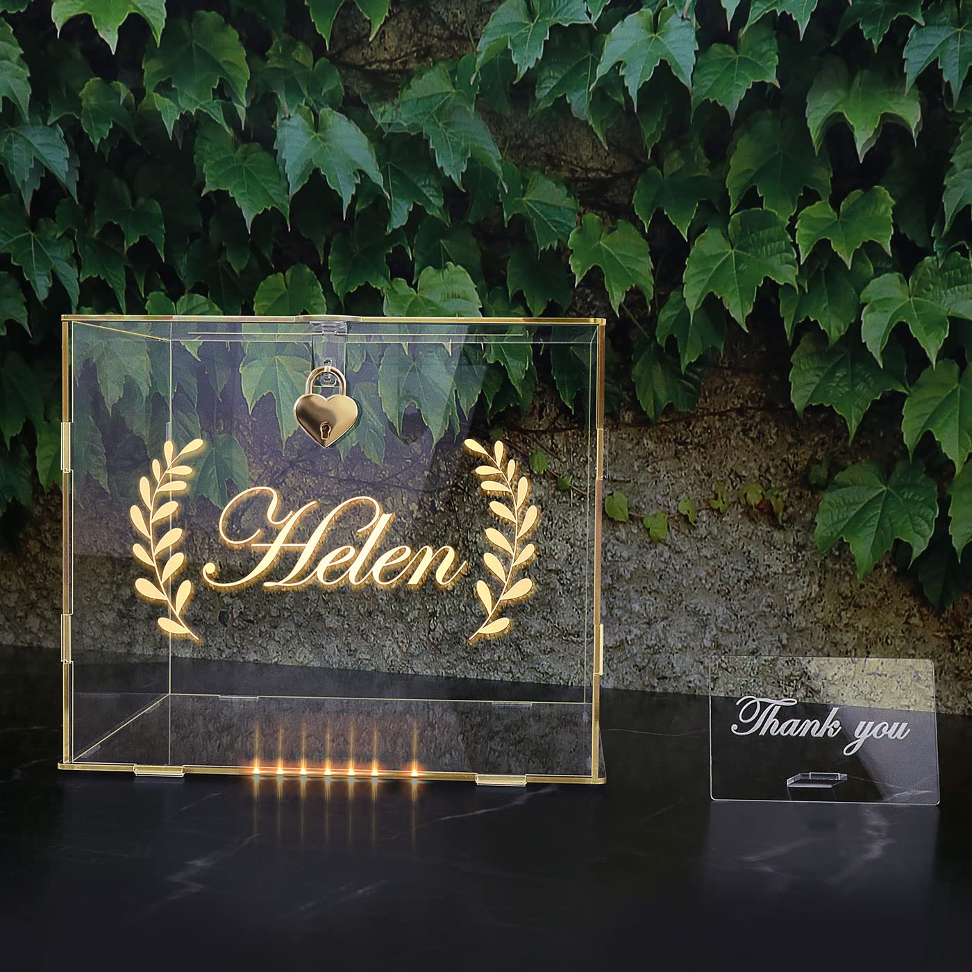 Personalized Acrylic Wedding Card Box with Lock & LED Lights - Elegant Rhinestone Wishing Well for Reception, Graduation, Baby Shower & Birthday Parties | Secure Money Gift Box for Weddings, Anniversaries & Special Events
